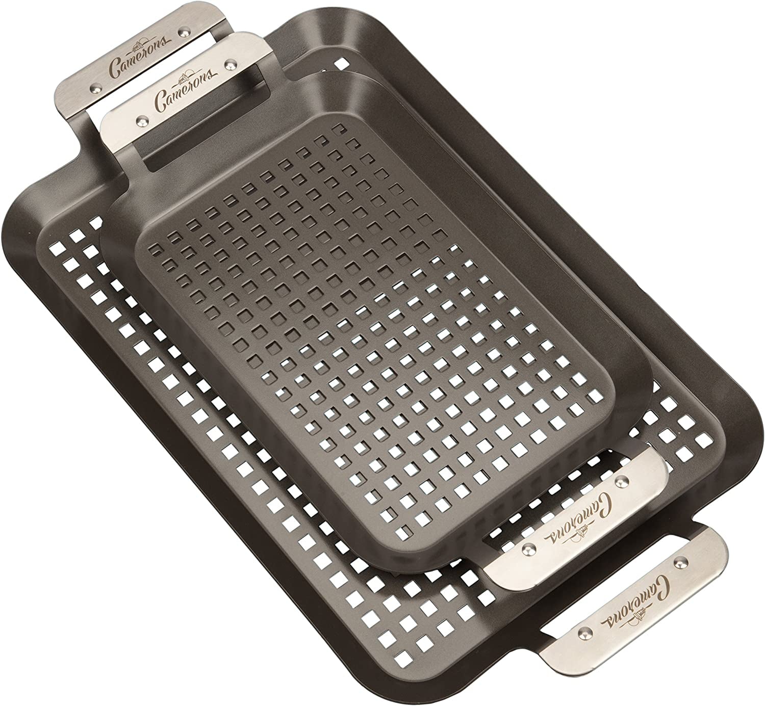 BBQ Grill Topper Grilling Pans (Set of 2) - Non-Stick Barbecue Trays W Stainless Steel Handles - Indoor Outdoor Use for Meat. Vegetables & Seafood - Great for Thanksgiving Dinner - Grill Gift for Men - Image 7