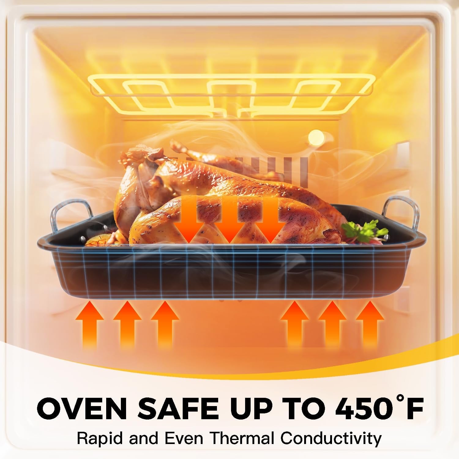 HONGBAKE Small Roasting Pan with Flat Rack. Nonstick Chicken Roaster Tray. Mini Oven Pans for Cooking Lasagna with Stainless Steel Handles. 16 X 11Inch - Image 7