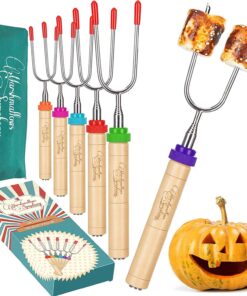 CARPATHEN Marshmallow Roasting Sticks - Set of 6 Rotating Smores Sticks - Extra Long Telescoping Marshmallow Sticks for Fire Pit. Campfire & Bonfire - Camping Accessories & Kids Gifts for Halloween