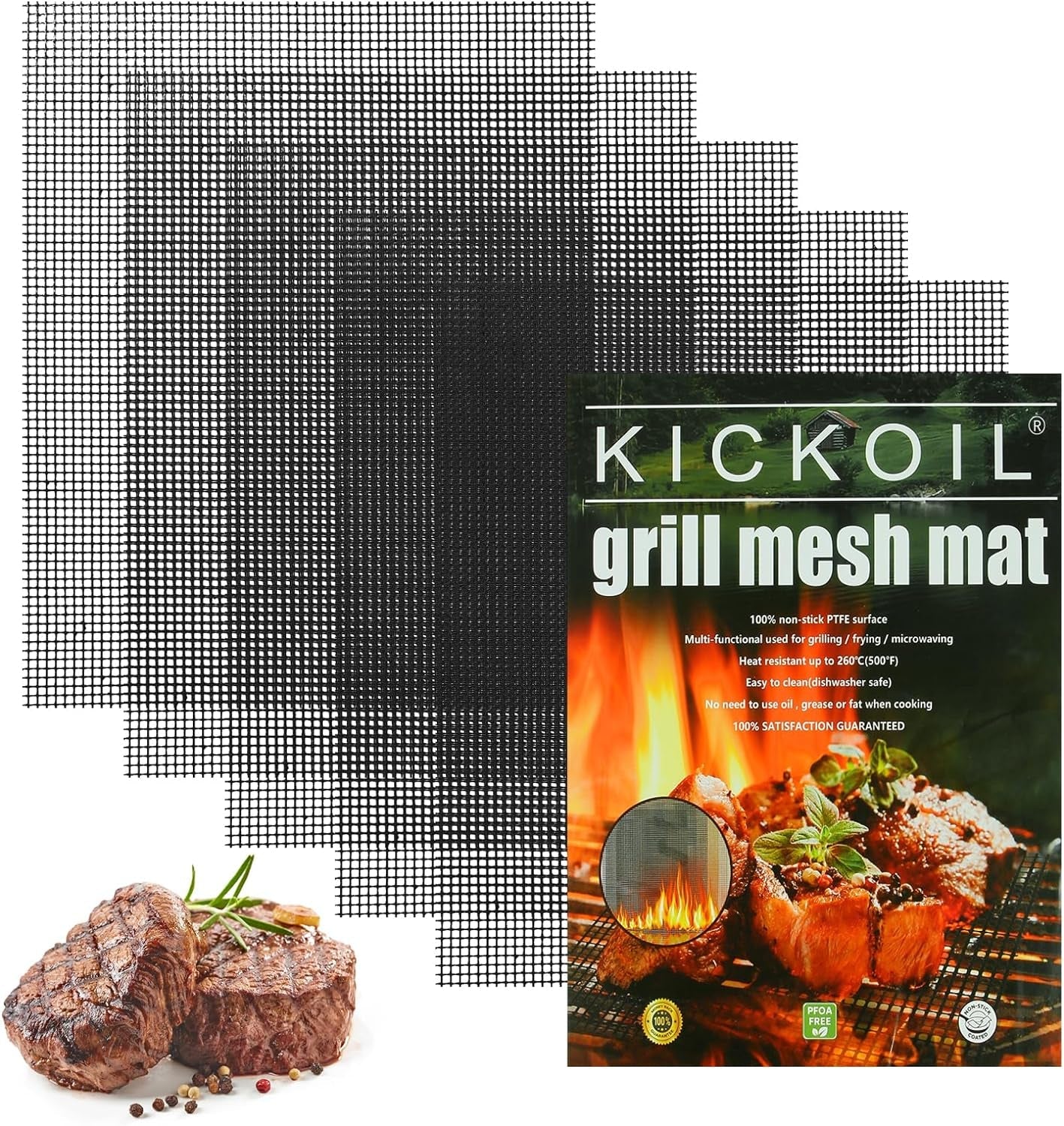 Grill Mesh Mat Set 5 Barbecue Grill Accessories Reusable Non-Stick Grill Mat for Vegetables Fish Grilling Mat Sheets for Outdoor Smoker Charcoal Gas Electric Grill BBQ Tools.Xl 15.75 X 13 Inch. Black