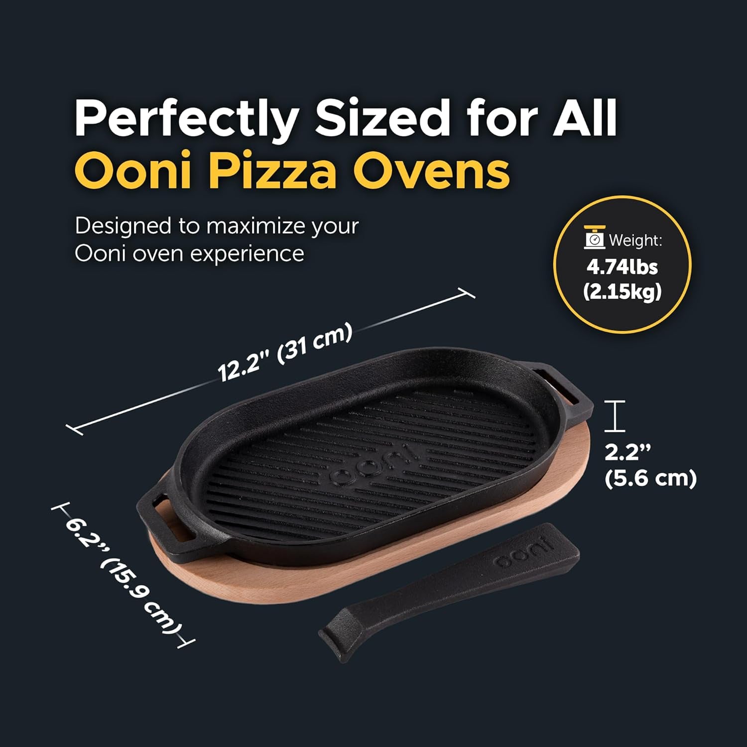 Ooni Cast Iron Grizzler Pan - Grill Frying Pan. 12 X 6 Griddle Plate with Removable Handle and Bamboo Trivet. Pre-Seasoned Non-Stick Oven Safe Cookware. Pizza Oven and BBQ Accessories - Image 7