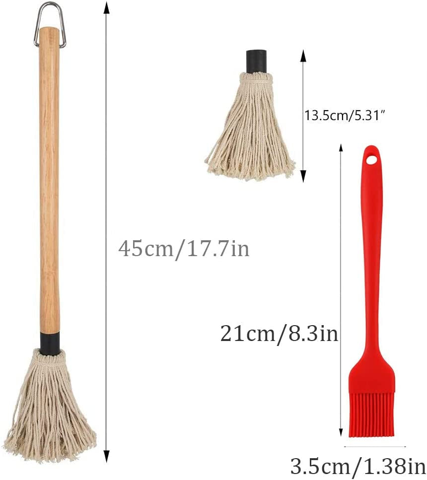 YOKIOU 18In Grill Basting Mop BBQ Mop Brushes for Sauce with 3 Extra Replacement Cotton Fiber Basting Mop Heads and 4 Pcs Silicone Basting Pastry & BBQ Brush Set - Image 2