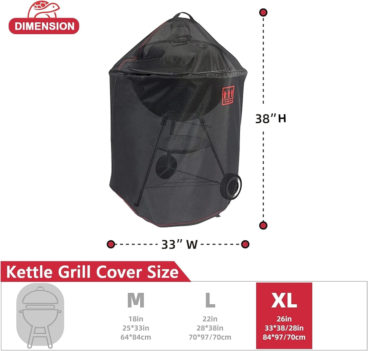 Round BBQ Grill Cover. 26Inch Heavy Duty Durable Waterproof Rip Resistant UV Resistant Charcoal Kettle Grill Cover. Dia33 X38 H. Black - Image 3