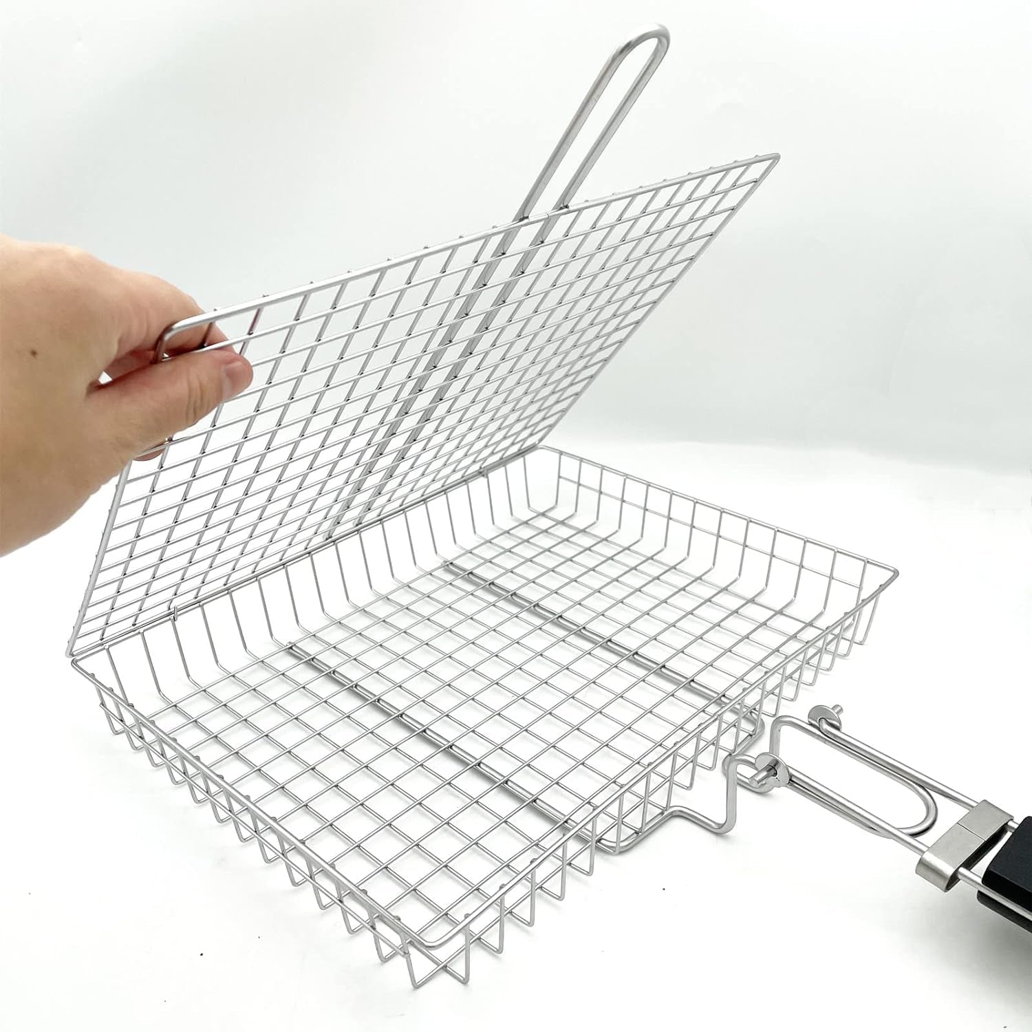 Large Capacity Barbeque Grill Basket with Brush BBQ Tong Deeper Grilling Rack Havy Duty Stainless Steel BBQ Accessories Set - Image 5