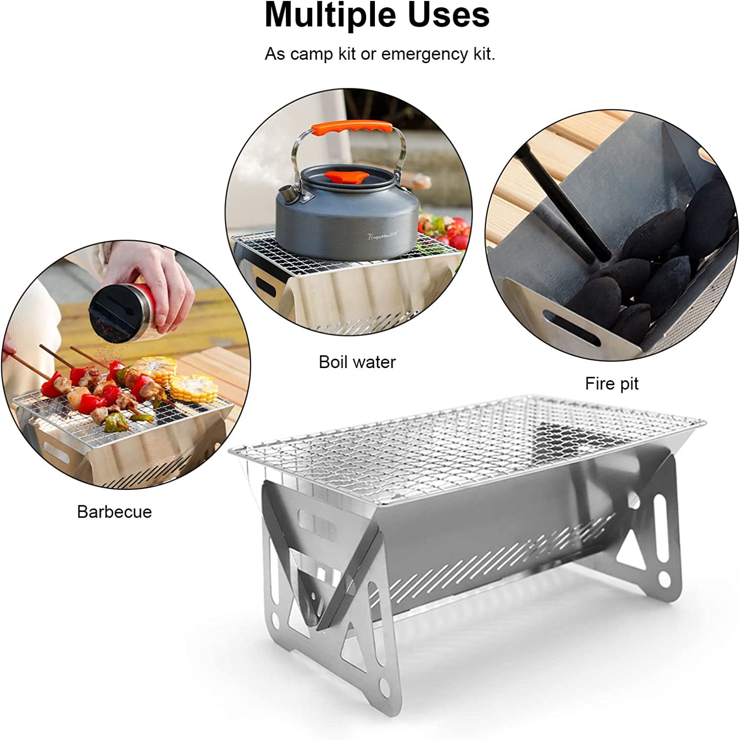 Mini Portable Charcoal Grill.Small BBQ Grill Tabletop Fire Pit for Camping Patio Outdoor Stainless Steel Camping Grill Folding Barbecue Grills Backpacking Grill - Image 4