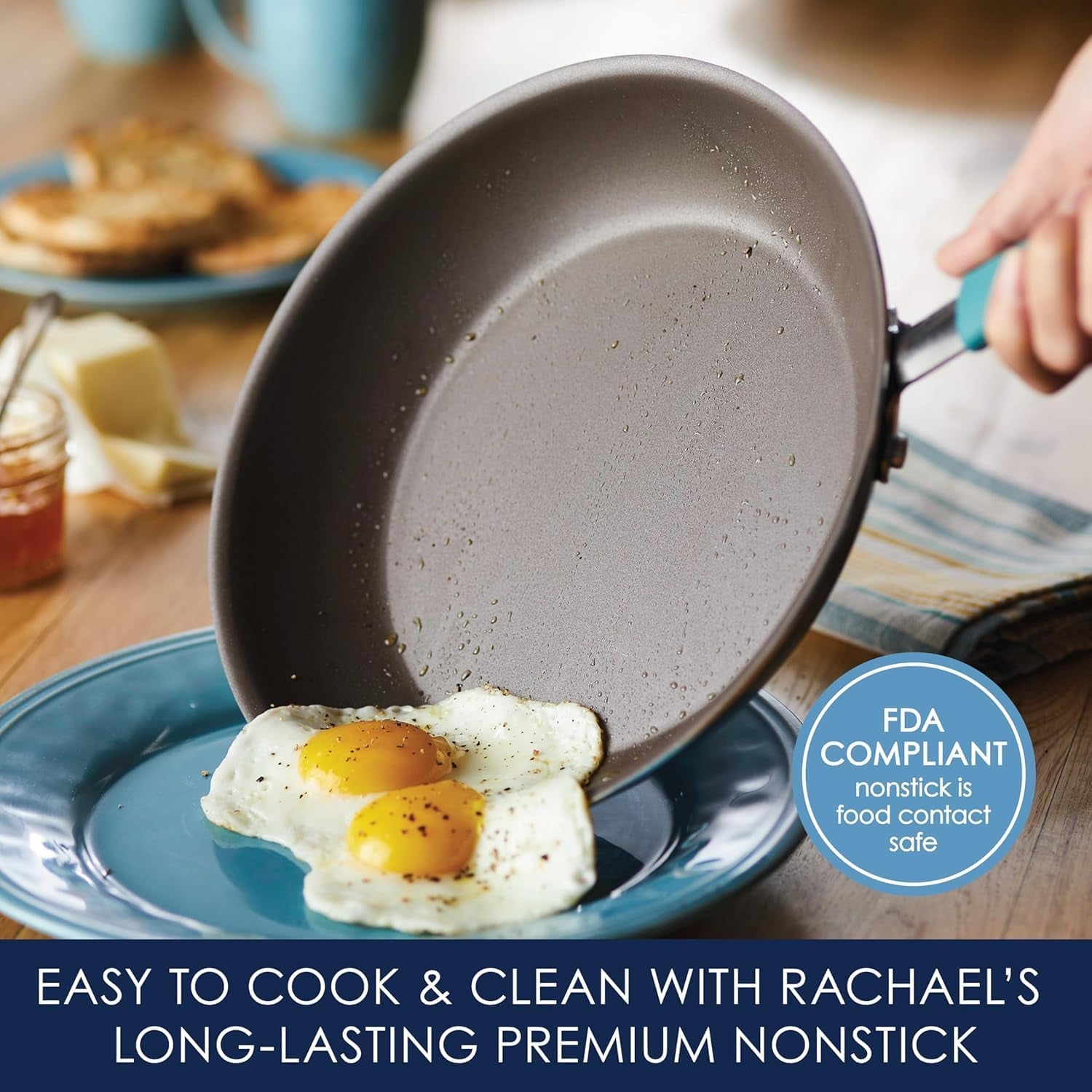 Rachael Ray Cucina Nonstick Cookware Pots and Pans Set. 12 Piece. Agave Blue - Image 4