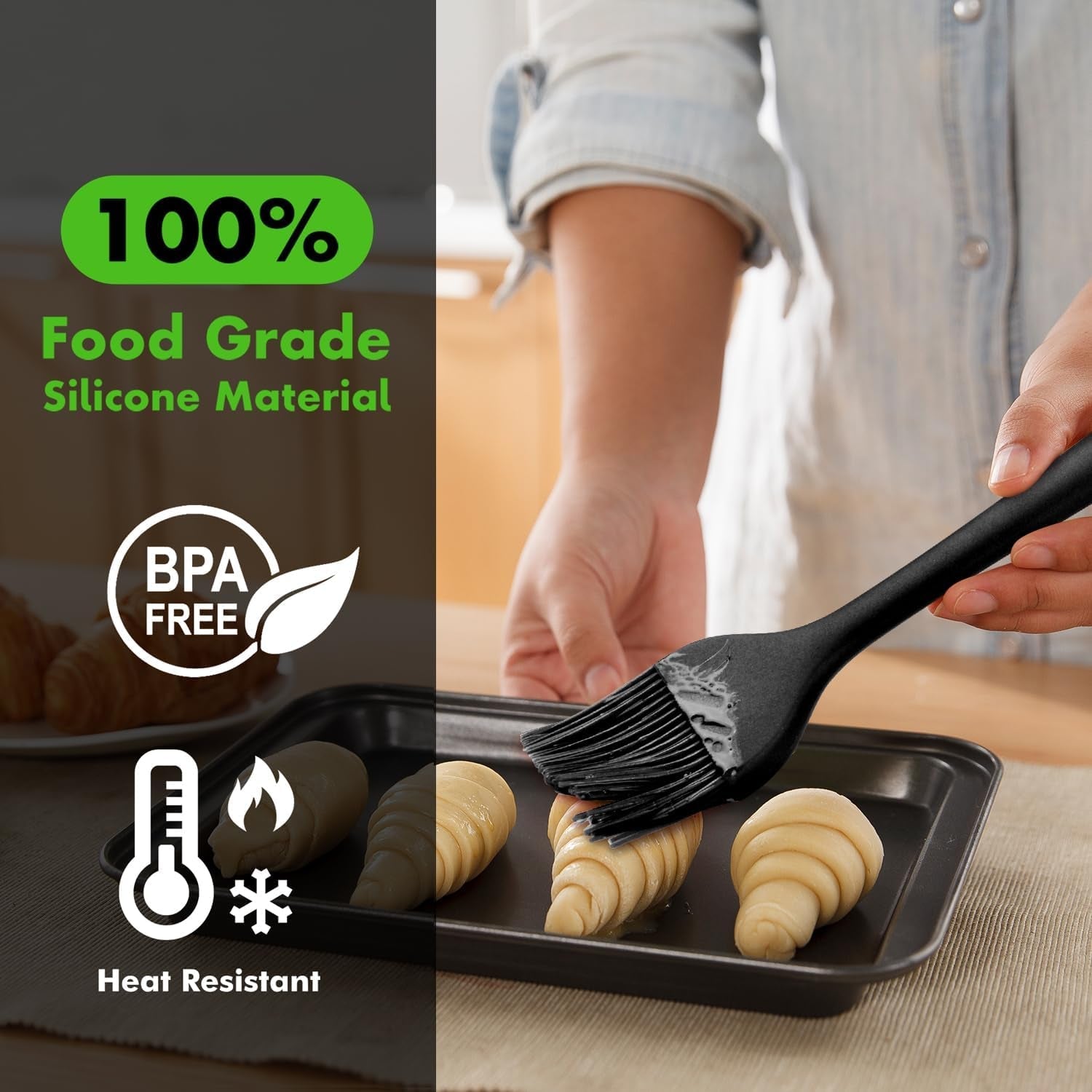 HOTEC Basting Brushes Silicone Heat Resistant Pastry Brushes Spread Oil Butter Sauce Marinades for BBQ Grill Barbecue Baking Kitchen Cooking BPA Free Dishwasher Safe (Black 2) - Image 3