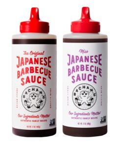 Bachan'S Variety Pack Japanese Barbecue Sauce. (1) Original. (1) Miso. BBQ Sauce for Wings. Chicken. Beef. Pork. Seafood. Noodles. and More. Non GMO. No Preservatives. Vegan. BPA Free