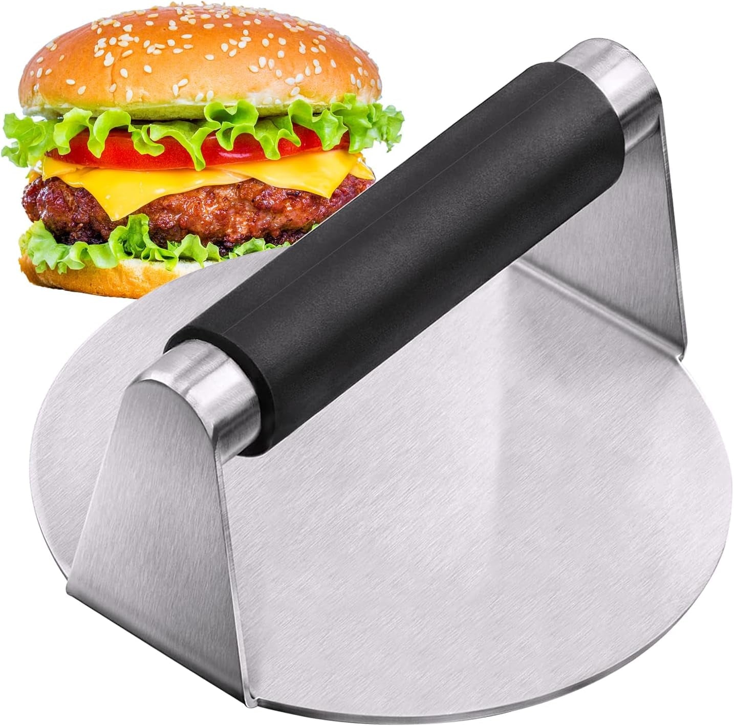 PMYEK Burger Press with Anti-Scald Handle. 5.5 Inch Stainless Steel Burger Smasher. round Non-Stick Hamburger Press for Griddle. Griddle Accessories Kit for Flat Grill Cooking