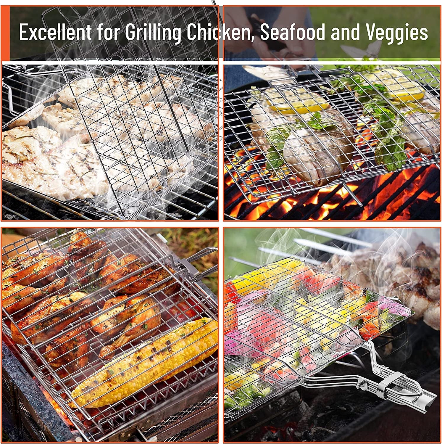 UNCO- Grill Basket. Stainless Steel. Fish Grill Baskets for Outdoor Grill. Vegetable Grill Basket. BBQ Grill Basket. BBQ Basket. Grilling Basket. Fish Basket for Grilling. Grill Accessories. - Image 8