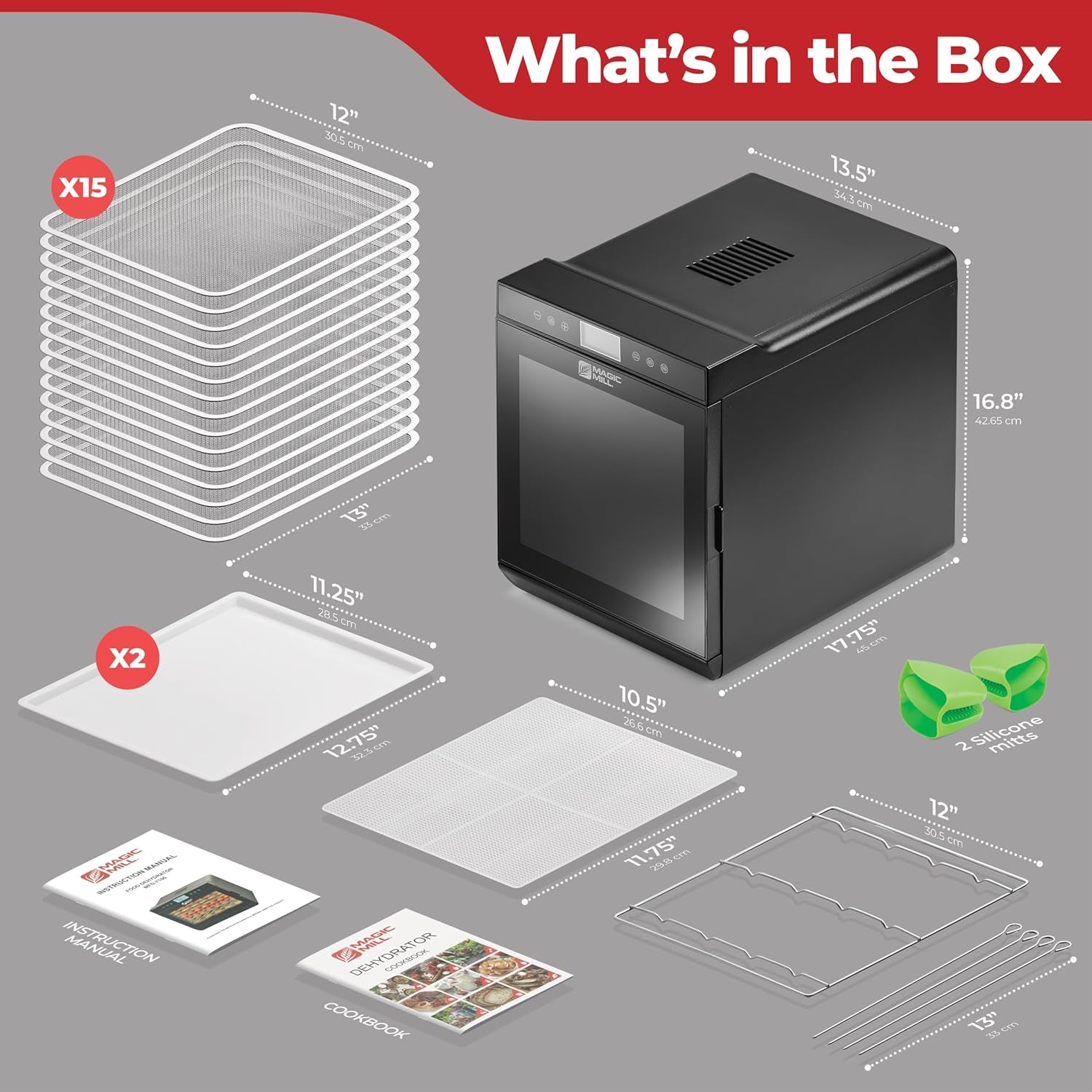 Magic Mill Food Dehydrator Machine – 800W. 15 XL Stainless Steel Trays. 48‑Hr Timer. 95°‑167°F for Jerky. Fruits & Veggies - Image 7