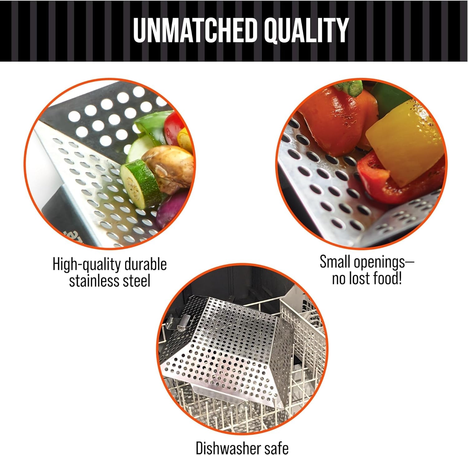 Stainless Steel Grill Basket with Removable Handle - Premium Grill Pan for Outdoor Cooking. BBQ Grilling Basket for Veggies & Fish. Vegetable Grilling Accessory. Grill Baskets for Outdoor Grill. Perfect Dad Gift - Braize - Image 4