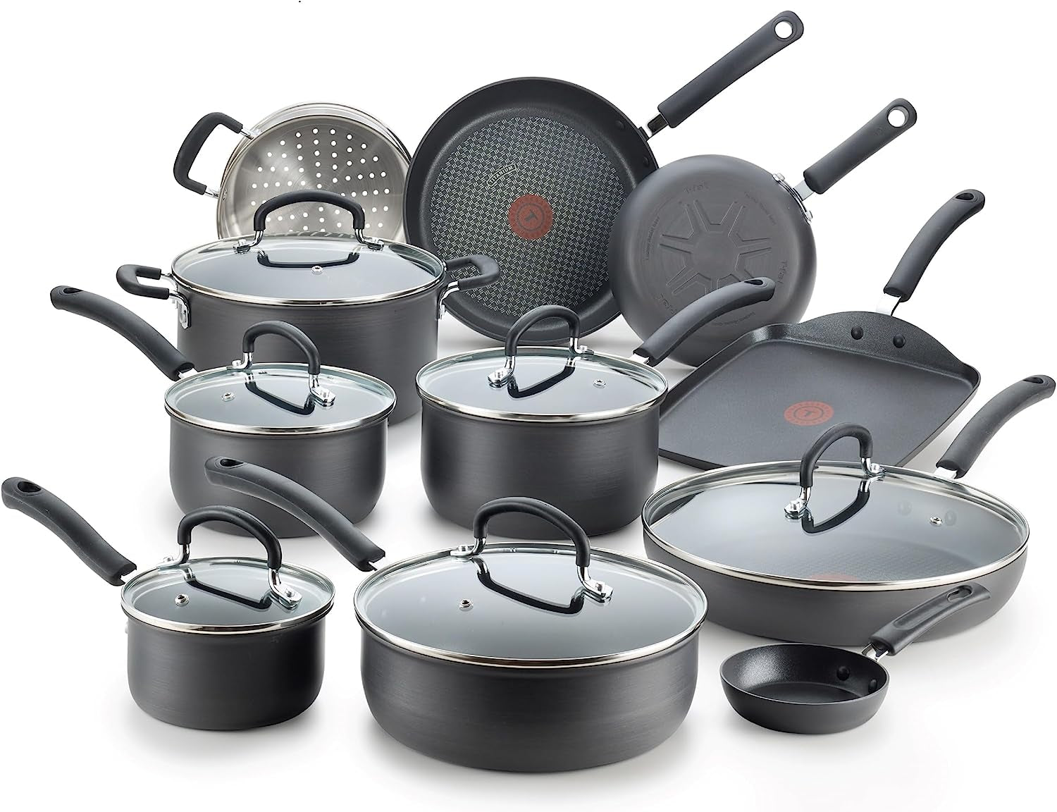 T-Fal Ultimate Hard Anodized Nonstick Cookware Set 17 Piece. Oven Broiler Safe 400F. Lid Safe 350F. Kitchen Cooking Set W/Fry Pans. Saucepans. Saute Pan. Griddle. Pots and Pans. Dishwasher Safe Black