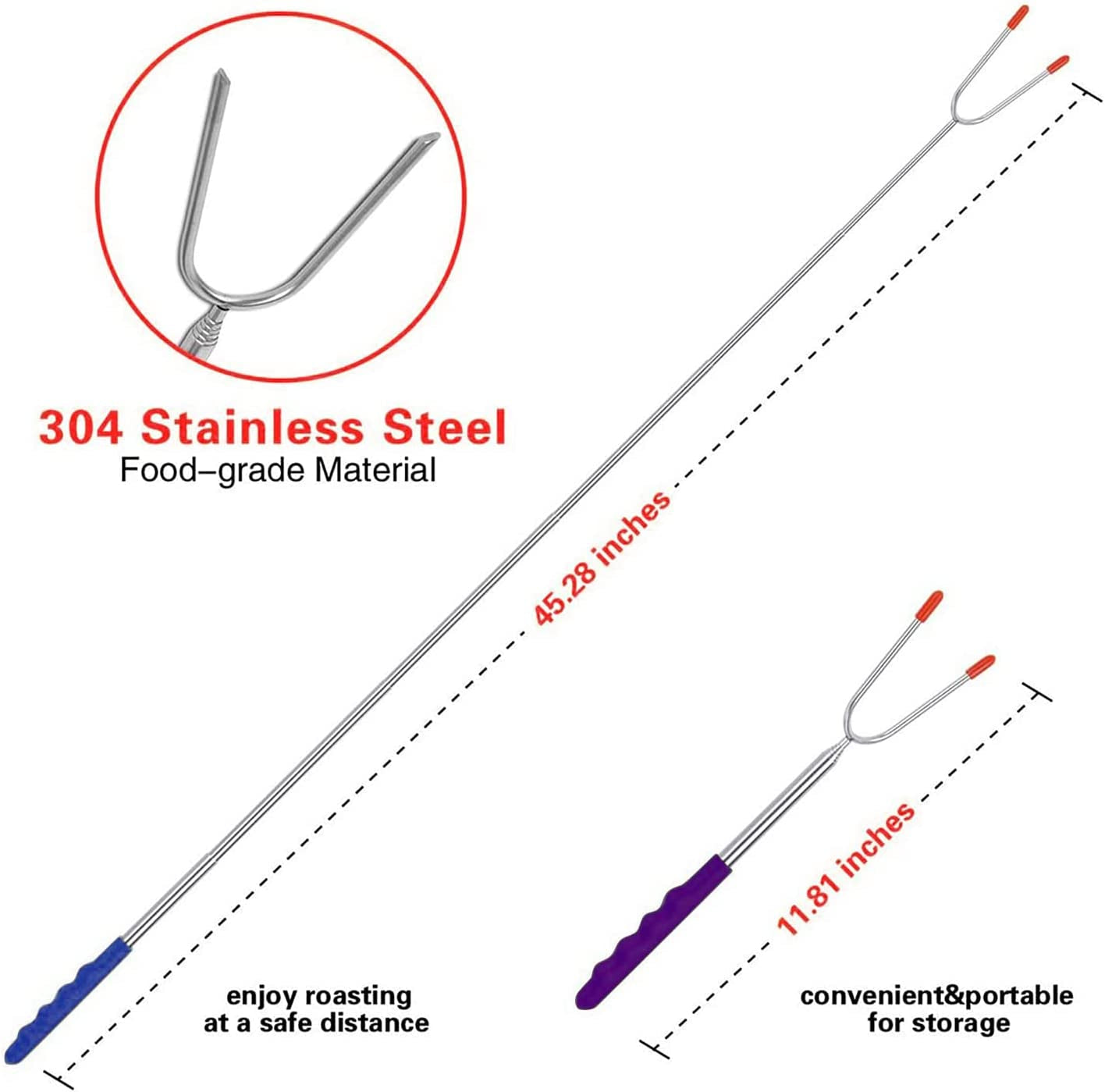 Briout Marshmallow Roasting Sticks 12 Colors Extra Long 45'' Stainless Telescoping Hot Dog Smores Skewers Kids Safe Barbecue Forks for Campfire. Bonfire and Grill(12 Count) - Image 5