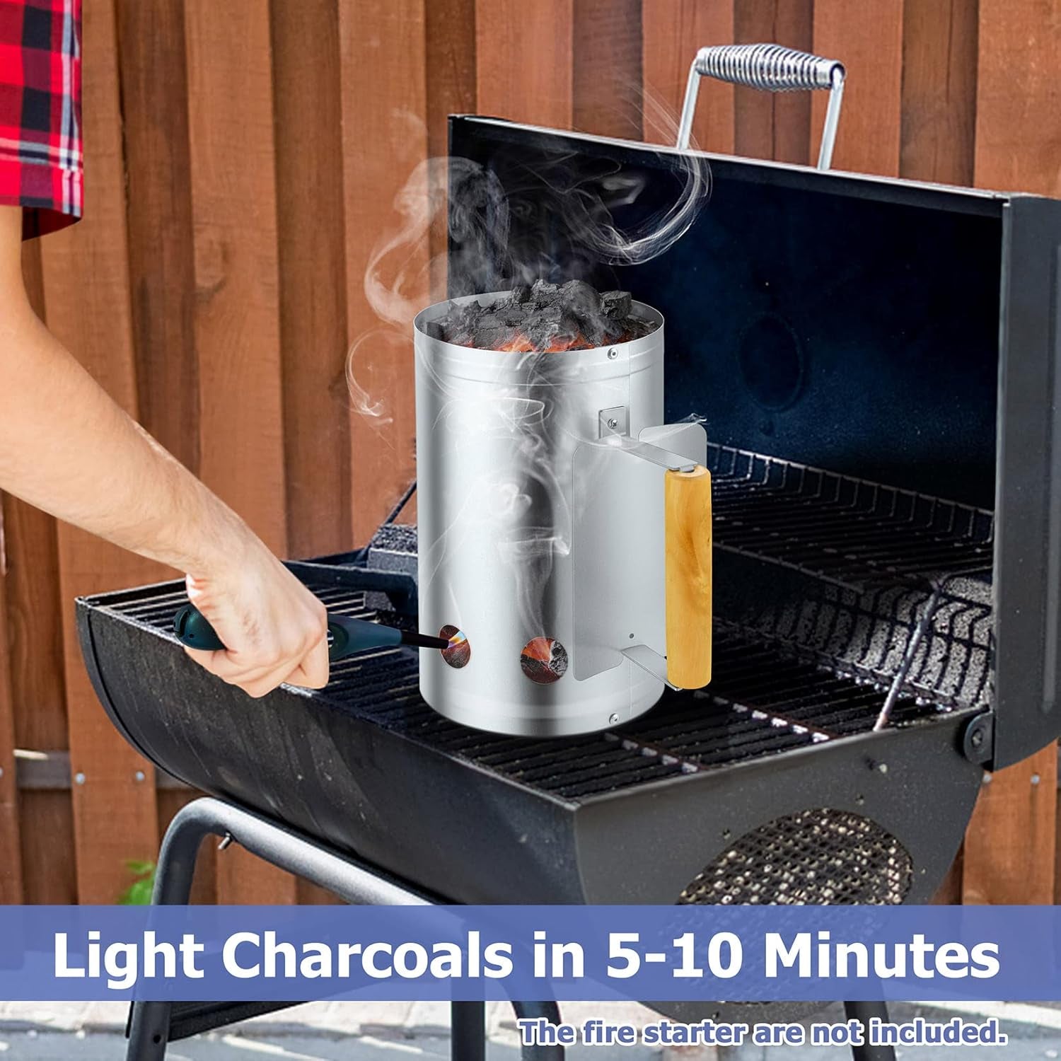 Joyfair Charcoal Chimney Starter with Clamp Set. Portable BBQ Grill Fire Starter for Outdoor Camping/Grilling/Cooking. Heavy Duty & Air Inlet Design. Heat Shield & Wooden Handle. plus Screwdriver - Image 6