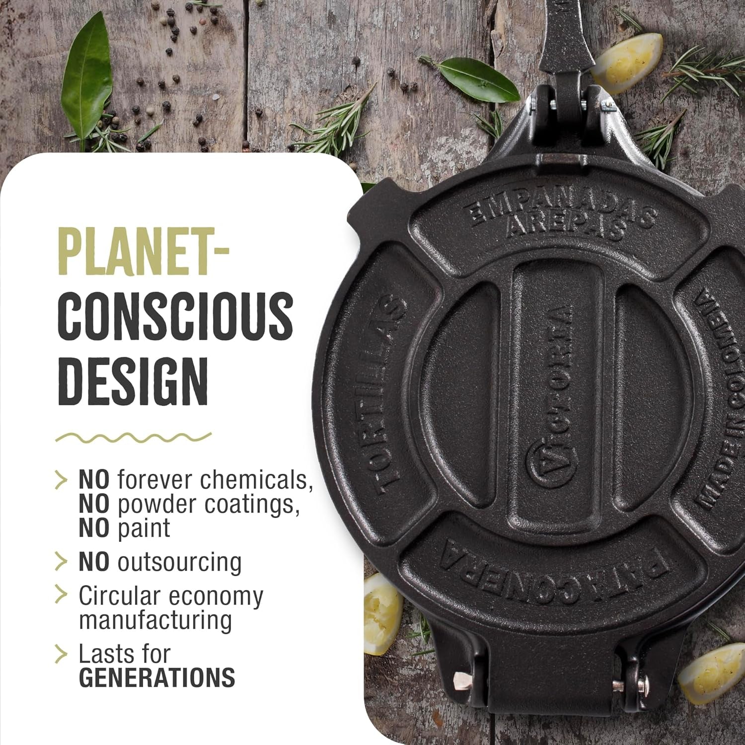 Victoria 8 Inches Cast Iron Tortilla Press. Roti Maker and Tortilladora. Pataconera Seasoned with Flaxseed Oil. Made in Colombia - Image 5