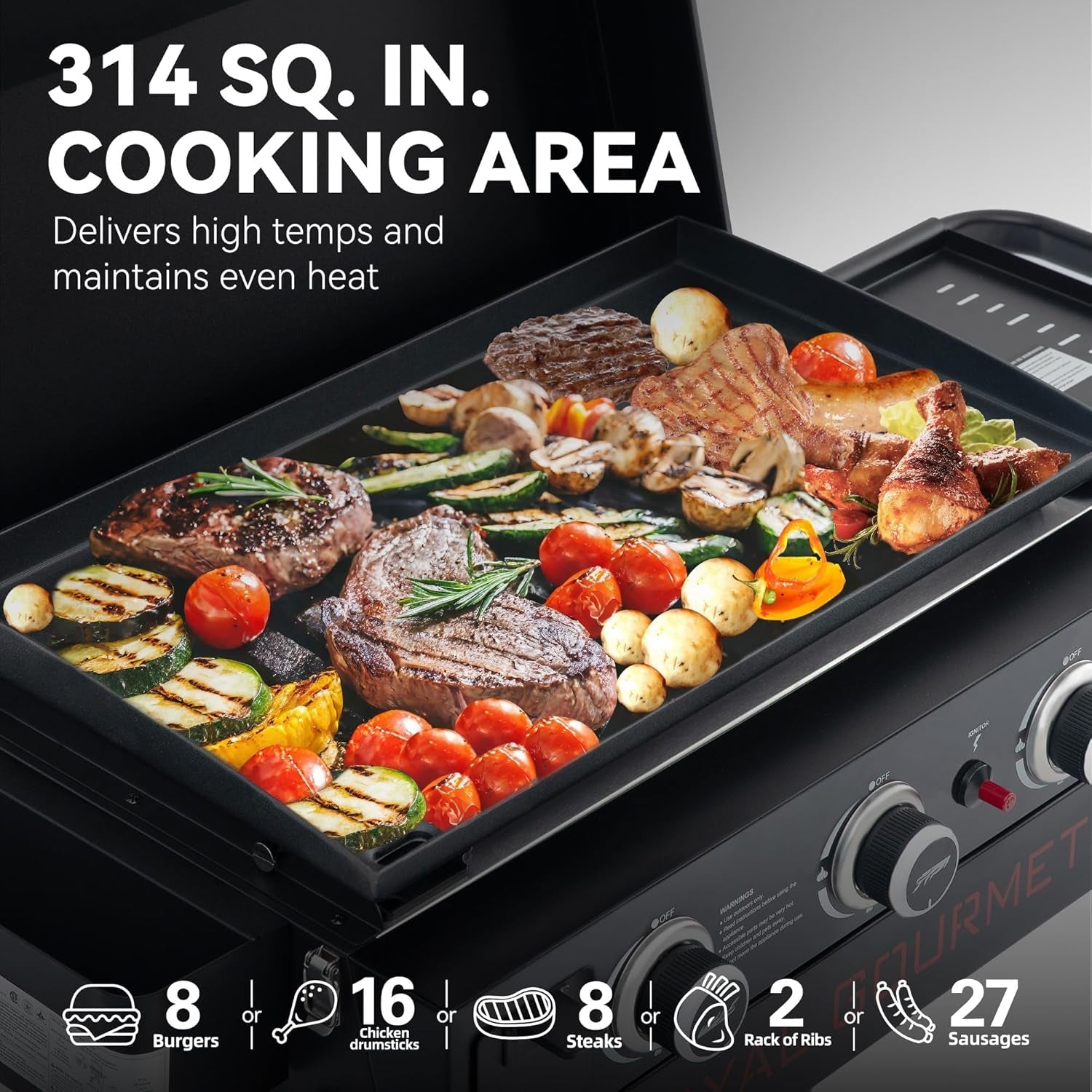 Royal Gourmet PD3001 3-Burner Propane Gas Griddle with Collapsible Stand. 23-Inch Portable Griddle with Side Table & 314 Sq. In. Cooking Area for Camping. Tailgating. Backyard & Patio. Black - Image 5