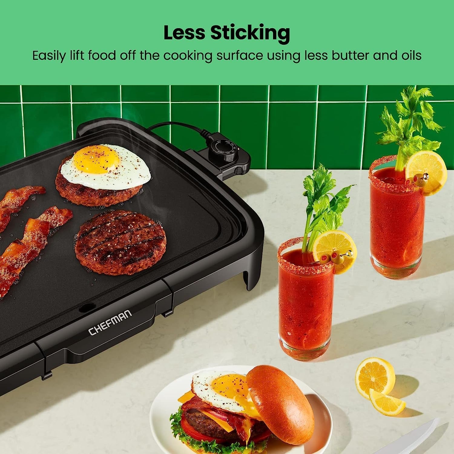 Chefman XL Electric Griddle with Removable Temperature Control. Immersible Flat Top Grill. Burger. Eggs. Pancake Griddle. Nonstick Extra Large Cooking Surface. Slide Out Drip Tray. 10 X 20 Inch - Image 5