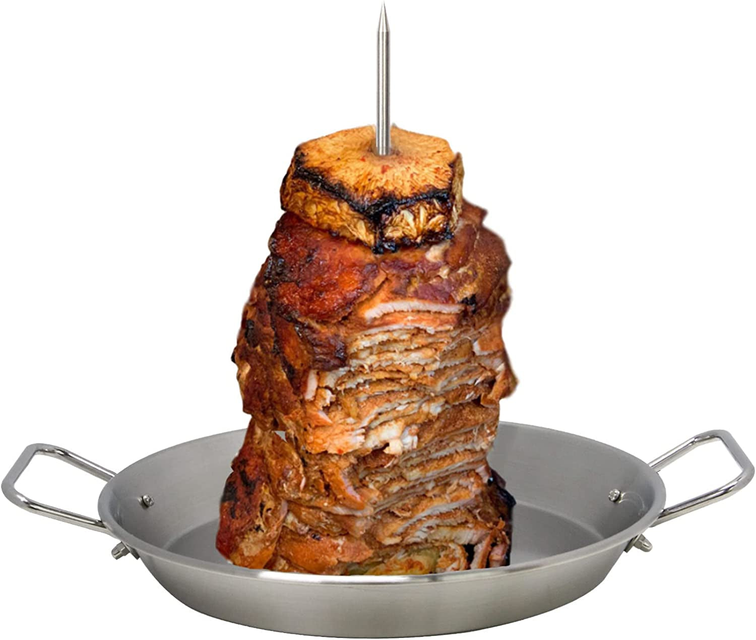 BBQ Vertical Skewer Al Pastor Skewer for Grill. Brazilian Skewers El Pastor Spit Hack.Great for Home Made Tacos Al Pastor. Shawarma. Brazilian Churrasco.Stainless Steel.With 8 Inch & 10 Inch Stick