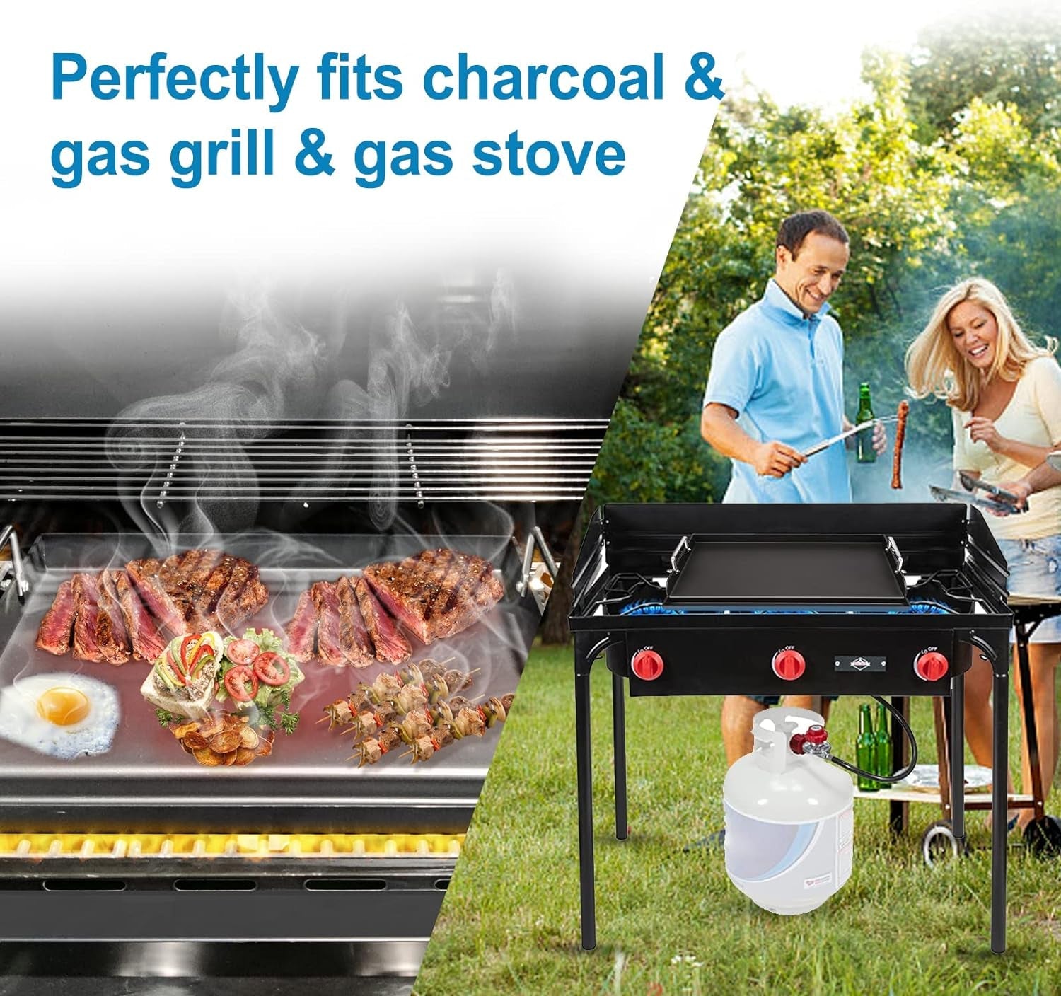 Griddle for Gas Grill. Flat Top Cast Iron Griddle Insert for Outdoor Gas Grill. 17 X13 Nonstick Coating Cooking Skillet Pan Teppanyaki for Weber Charbroil Camp Chef and Gas/Charcoal/Electric Grill - Image 4