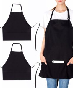Jubatus 2 Pack 3 Pockets Adjustable Bib Apron Chef Kitchen Cooking Aprons for Women Men. Black