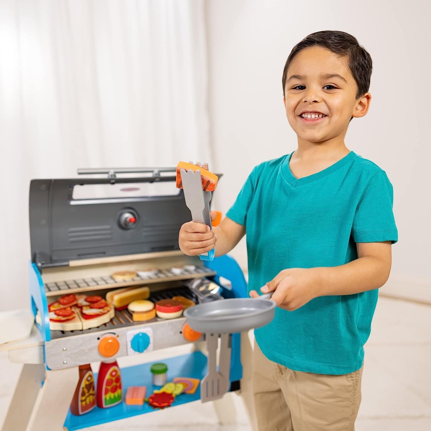 Melissa & Doug Wooden Deluxe Barbecue Grill. Smoker and Pizza Oven Play Food Toy for Pretend Play Cooking for Kids - Image 11