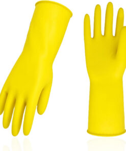 3-Pairs Reusable Household Gloves. Rubber Dishwashing Gloves. Extra Thickness. Long Sleeves. Kitchen Cleaning. Working. Painting. Gardening. Pet Care (Size L. Yellow. HH4601)