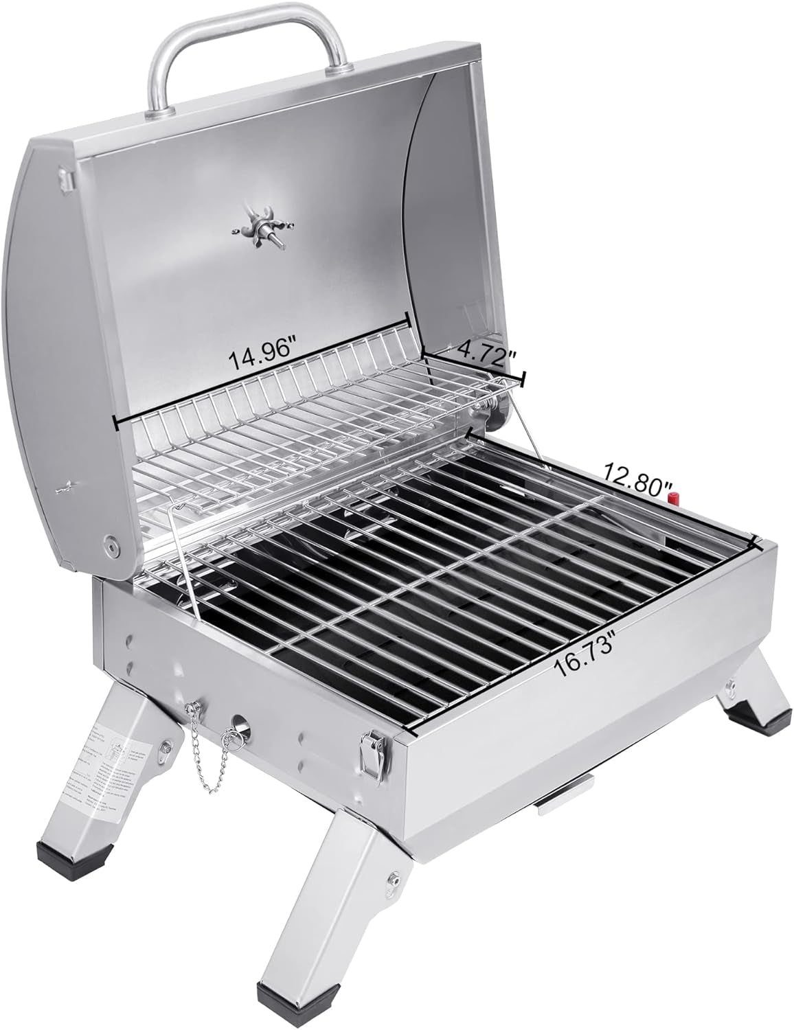 GT1001 Stainless Steel Portable Grill. 10000 BTU BBQ Tabletop Gas Grill with Folding Legs and Lockable Lid. Outdoor Camping. Deck and Tailgating. Silver - Image 7