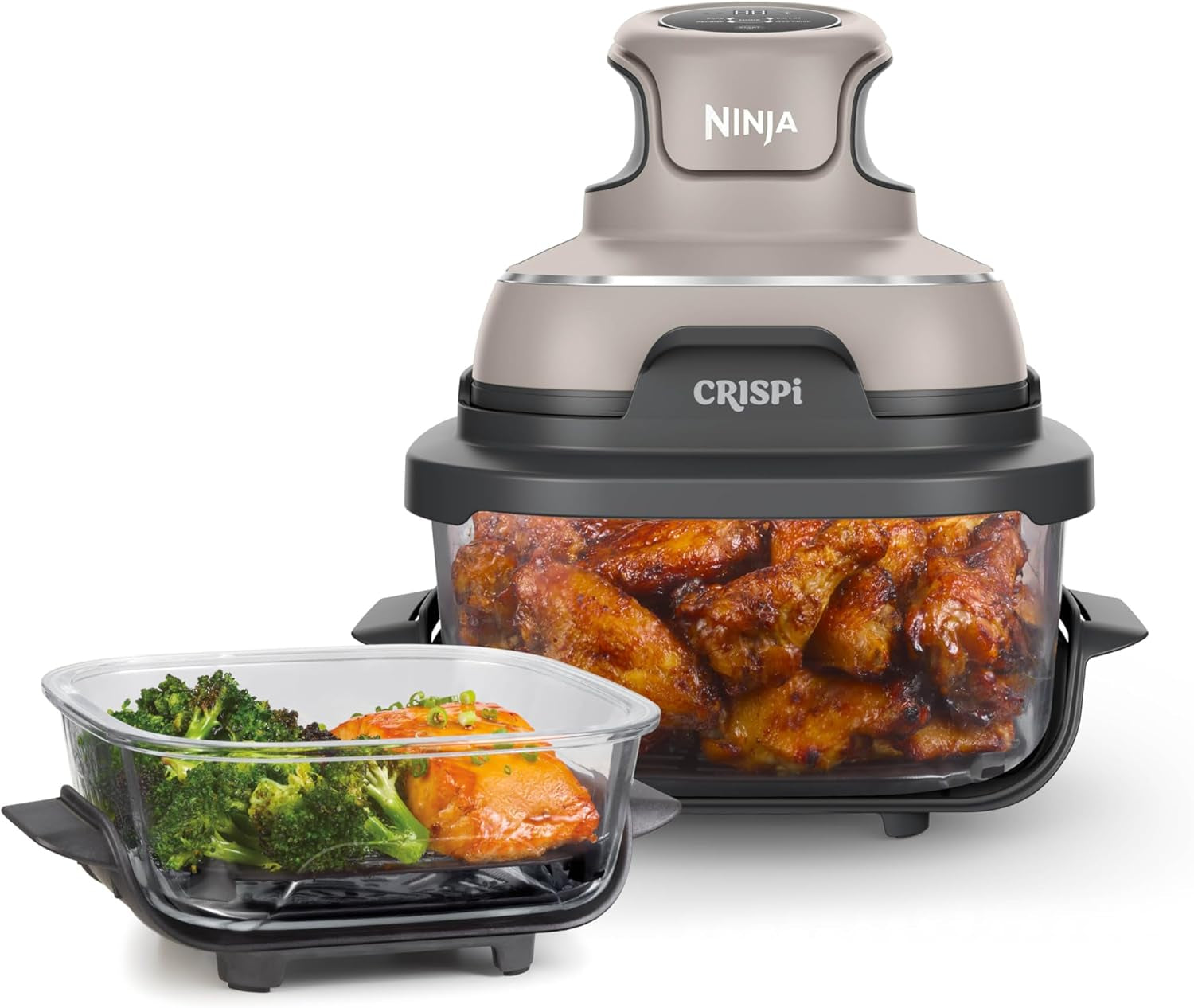 Ninja Crispi Air Fryer. Microwave. Freezer & Dishwasher Safe. Non Toxic Glass Portable Cooking System. 4 QT & 6 Cup Glass Containers with Storage Lids. Easy Meals. Air Fry. Bake. Stone. FN101ST