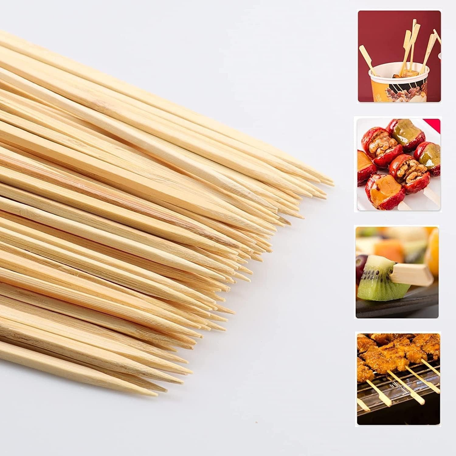 10-Inch Skewer for BBQ Kebab. Unbleached Long Bamboo/Wood Roasting Sticks for Grill -Heavy Duty Thickness -Flat Stick Flag Handle -With Dust-Free Packaging (100-Pack) - Image 6