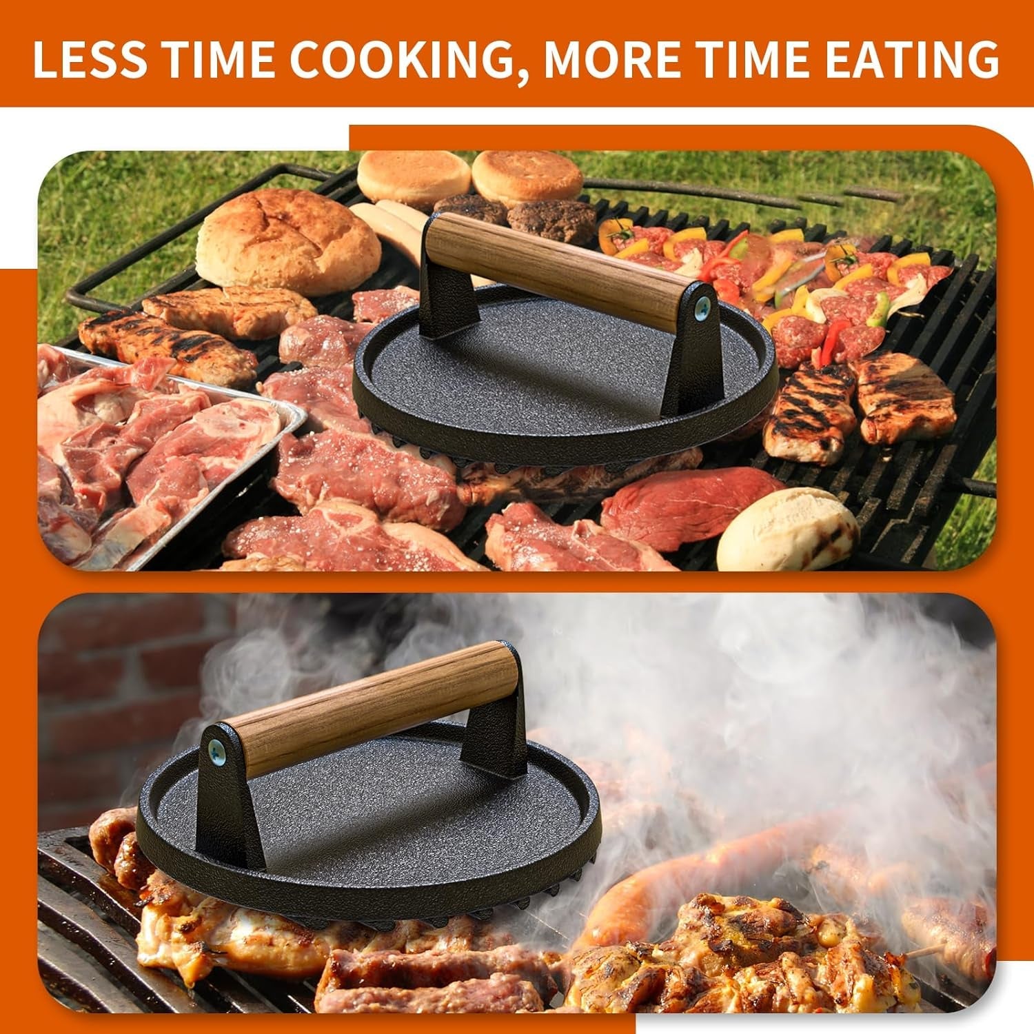 AIKKIL Burger Press. 7.08 round Heavy-Duty Cast Iron Smash Burger Press Meat Steak with Wood Handle for Blackstone. Blackstone Griddle Accessories for Sandwiches. Paninis(Round) - Image 6