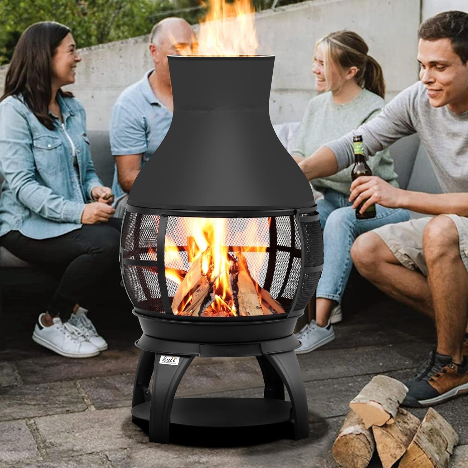 BALI OUTDOORS Fire Pit Wood Burning Chiminea outside Fireplace Patio Small Firepit. Size 17.7 W X 35.6 H. Brown-Black - Image 6
