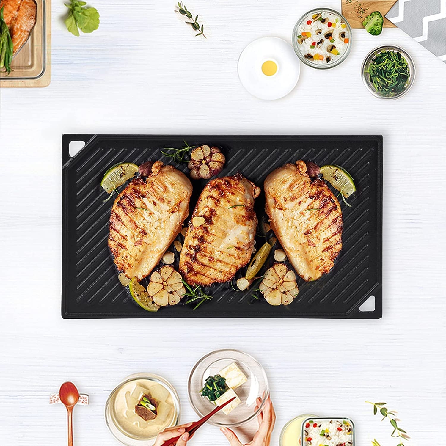 Cast Iron Reversible Griddle. 16.5 Inch X 9.5 Inch Double Sided Grill Pan Perfect for Gas Grills and Stove Top - Image 4