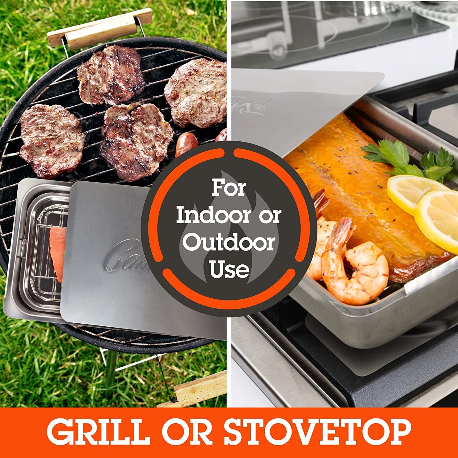 Large Stovetop Smoker - Stainless Steel BBQ Smoker Box W/Hickory & Oak Wood Chips & Recipe Guide - Indoor Outdoor Use - Great for Smoking Thanksgiving Dinner - Barbecue Grilling Gift for Men - Image 3