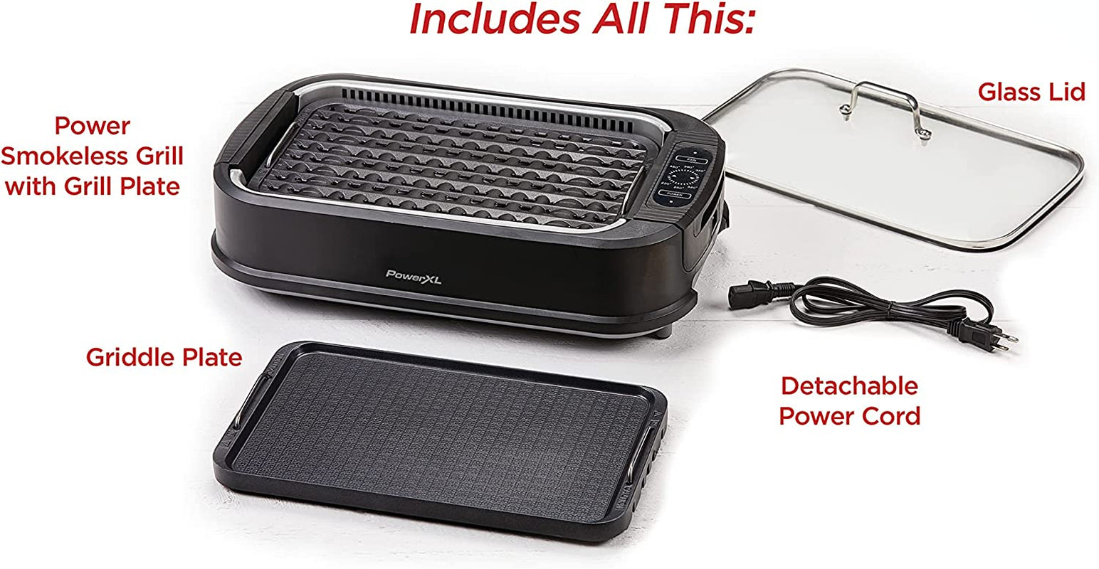 Power XL Smokeless Electric Indoor Removable Grill and Griddle Plates. Nonstick Cooking Surfaces. Glass Lid. 1500 Watt. 21X 15.4X 8.1. Black - Image 4