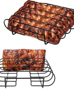 UNCO- Stainless Steel Rib Rack. Holds up to 4 Full Racks of Ribs for Smoking. Smoker Rack for Grilling. Nonstick BBQ Rib Rack Stand Holder