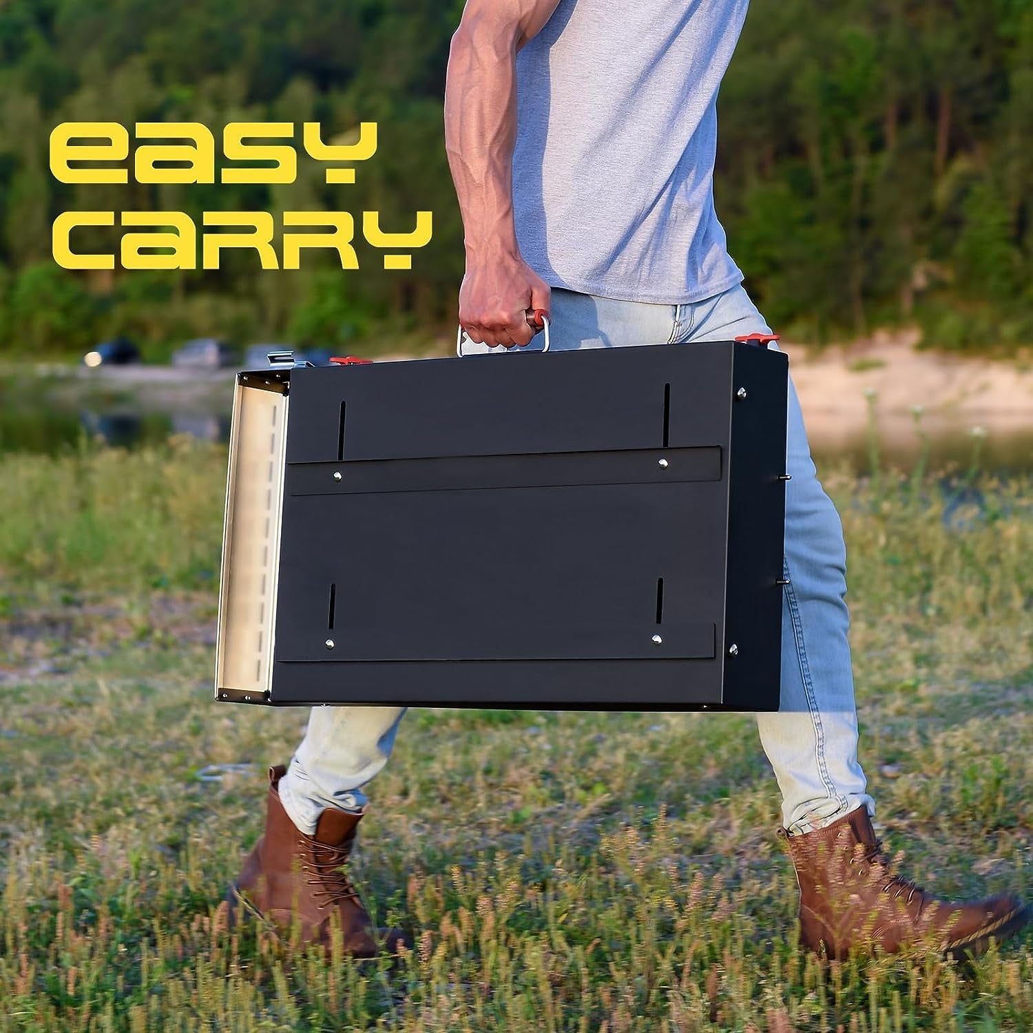 Portable Grill Table with Double-Shelf for Outdoor Prep.Folding Grill Stand Fits Blackstone Griddle 17 Inch 22 Inch. Tabletop Propane Gas Grill. Camping BBQ Cooking. Stainless Steel. Black - Image 5