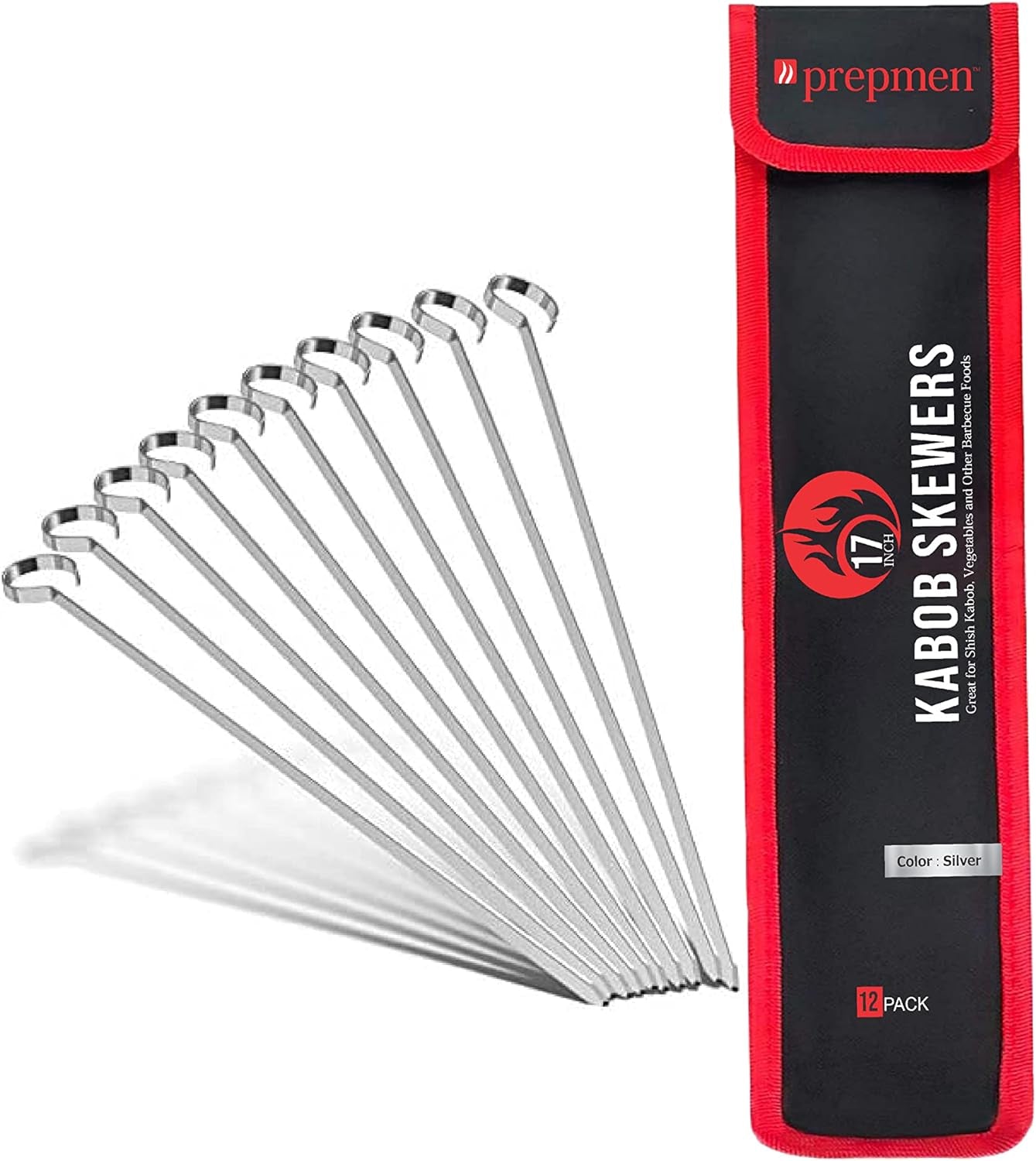 Flat Stainless Steel Kabob Skewers 12 Pack (17 Inch) - Image 7