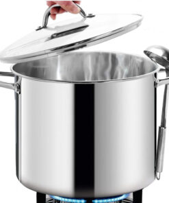 HOMICHEF 16 Qt Large Stock Pot with Glass Lid – Nickel‑Free Stainless Steel. Induction Ready. Mirror Polished