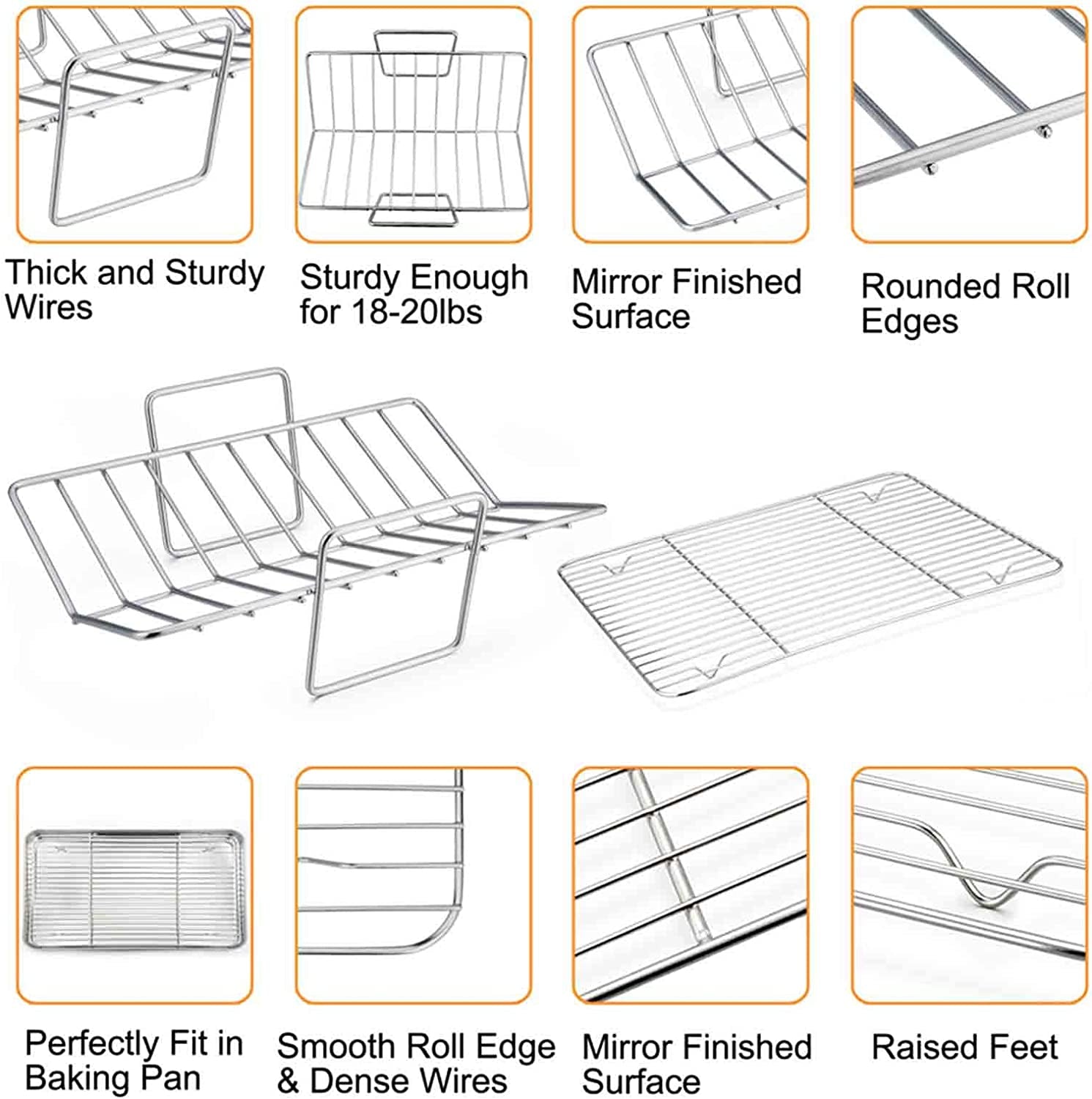 Teamfar Roasting Pan. 15 Inch Large Turkey Roaster Lasagna Pan with V Rack & Cooling Rack Set Stainless Steel for Thanksgiving Christmas. Healthy & Heavy Duty. Deep Side & Dishwasher Safe - 3 PCS - Image 6