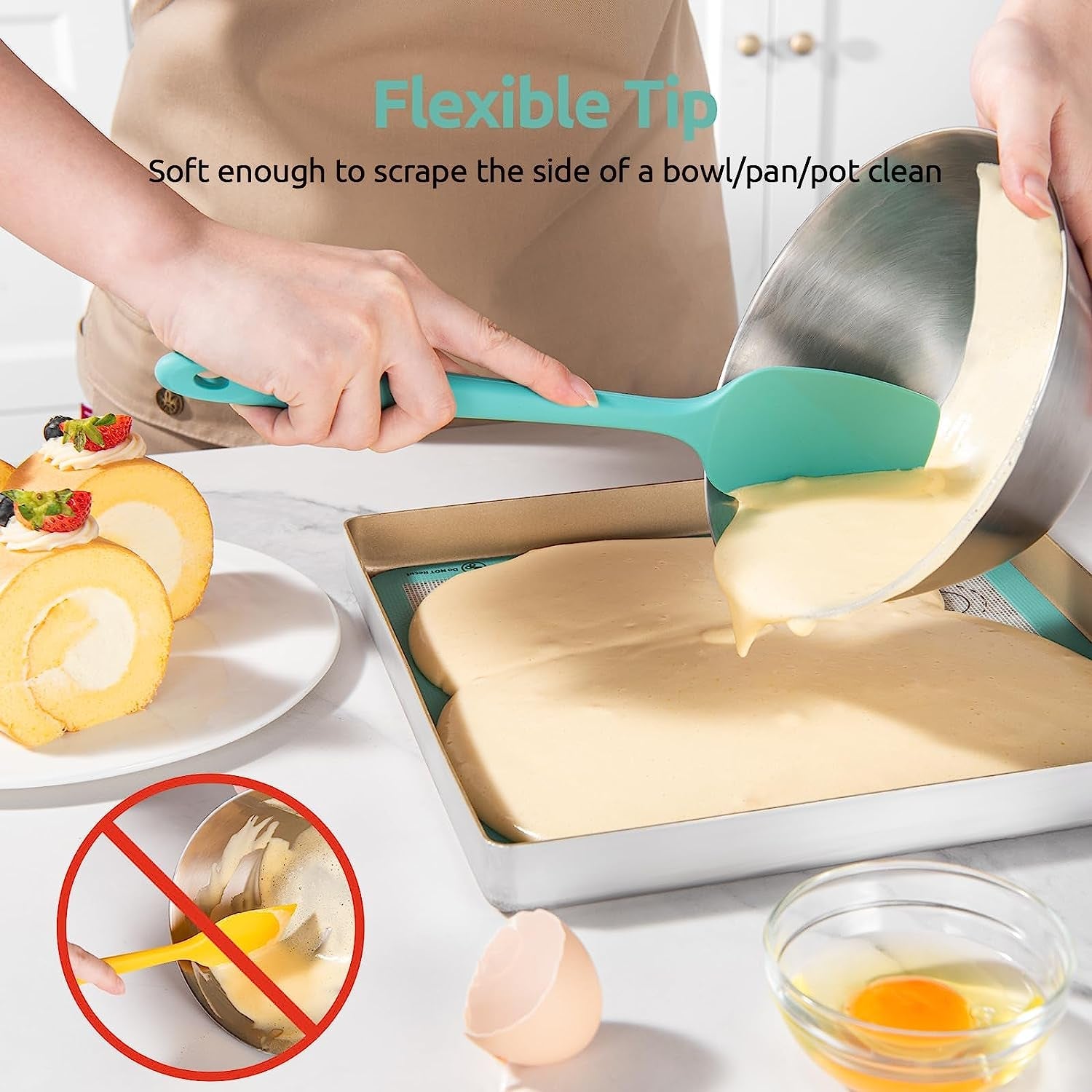 U-Taste Silicone Spatula Set with 600 Degrees Fahrenheit Heat Resistant (Teal/Aqua Sky) - Image 4