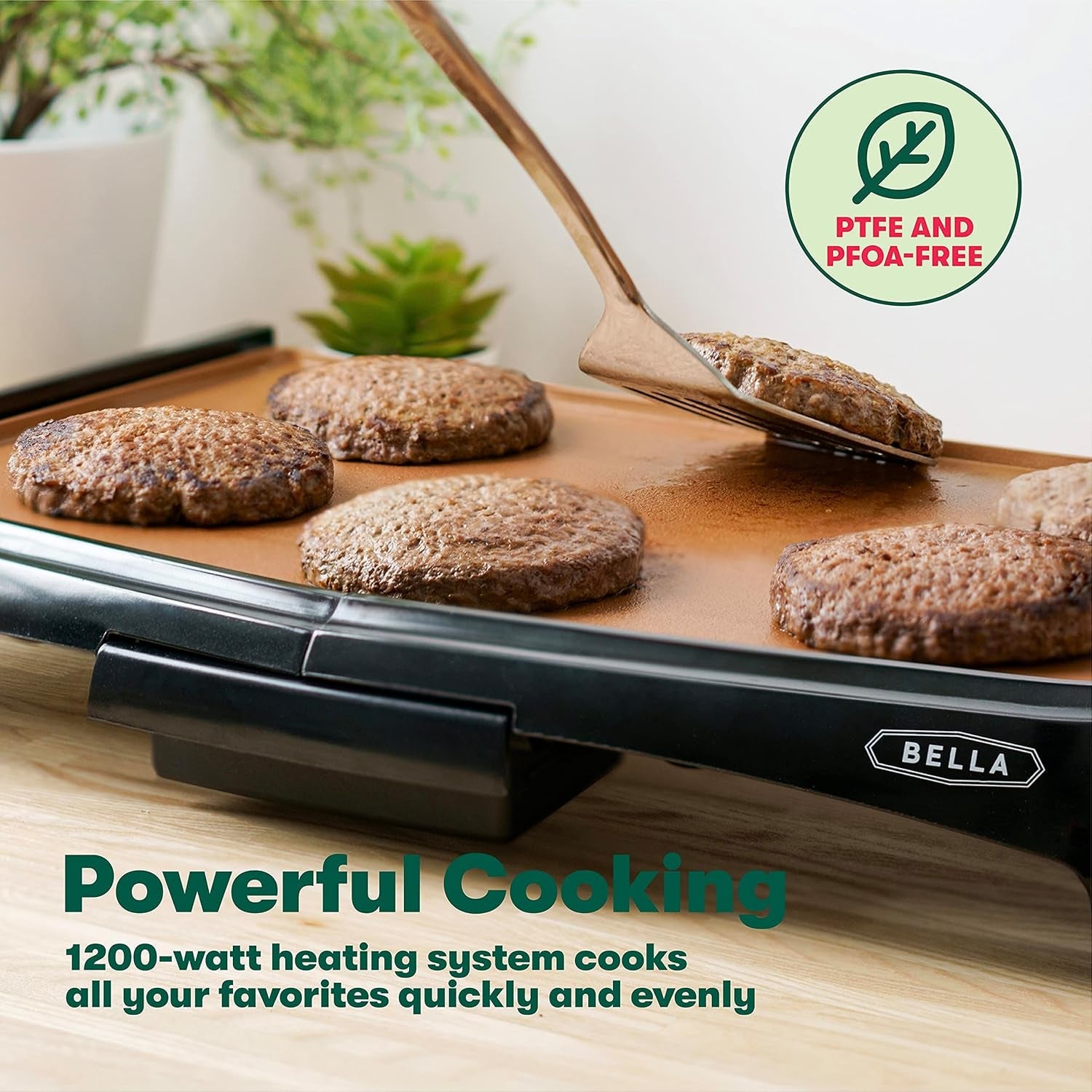 BELLA Griddle Ceramic Copper TI. Healthy-Eco Non-Stick Coating. Hassle-Free Clean Up. Large Submersible Cooking Surface. 10 X 16. Copper/Black - Image 4