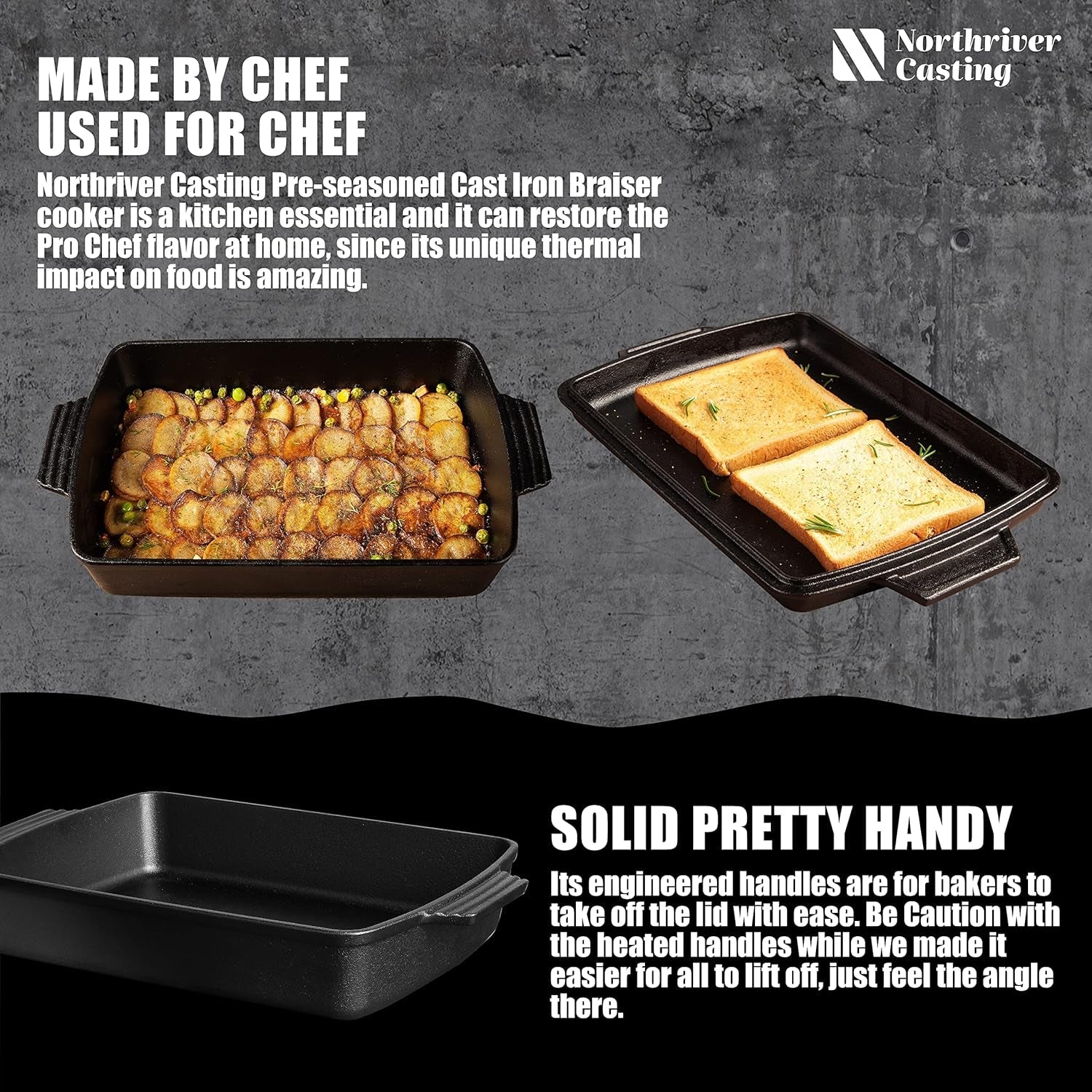 2-In-1 Pre Seasoned Cast Iron Dutch Oven with Skillet Lid.Casserole Dish.Rectangular Baking Pan.Griddle Pot Set. 6QT. 9X13 - Image 4