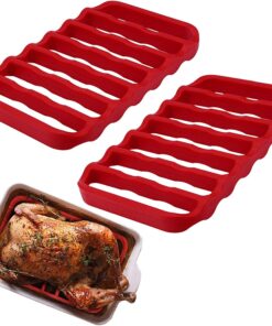 Fivebop 2 Pack Silicone Roasting Racks Non Stick Easy-Clean Cooling Rack for Cooking Baking Steaming (2Pack-Red)