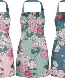 3 Pack Floral Aprons for Women with 2 Pockets. Women Aprons Waterproof Adjustable Cooking Aprons for Kitchen. Gardening. Baking. Salon Apron Gift for Mom Wife Sister Grandma