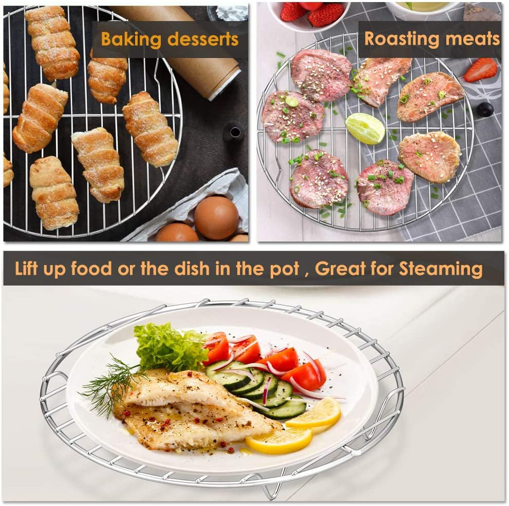 P&P CHEF round Cooking Rack. 3 Pcs (7½ & 9 & 10½). Baking Cooling Steaming Grilling Rack Stainless Steel. Fits Air Fryer/Stockpot/Pressure Cooker/Round Cake Pan. Oven & Dishwasher Safe - Image 7