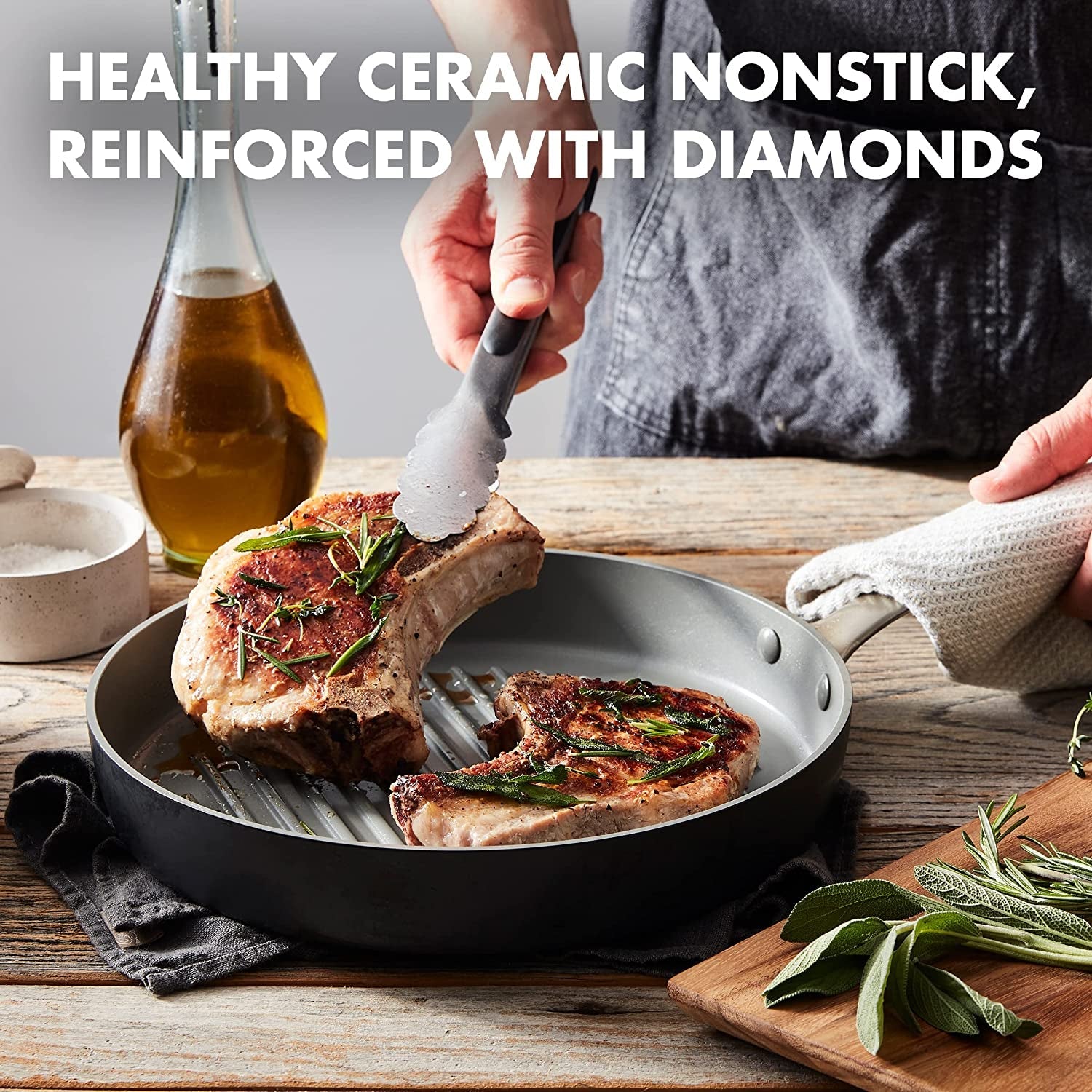 Chatham Hard Anodized Healthy Ceramic Nonstick. 11 Grill Pan. Pfas-Free. Dishwasher Safe. Oven Safe. Gray - Image 2