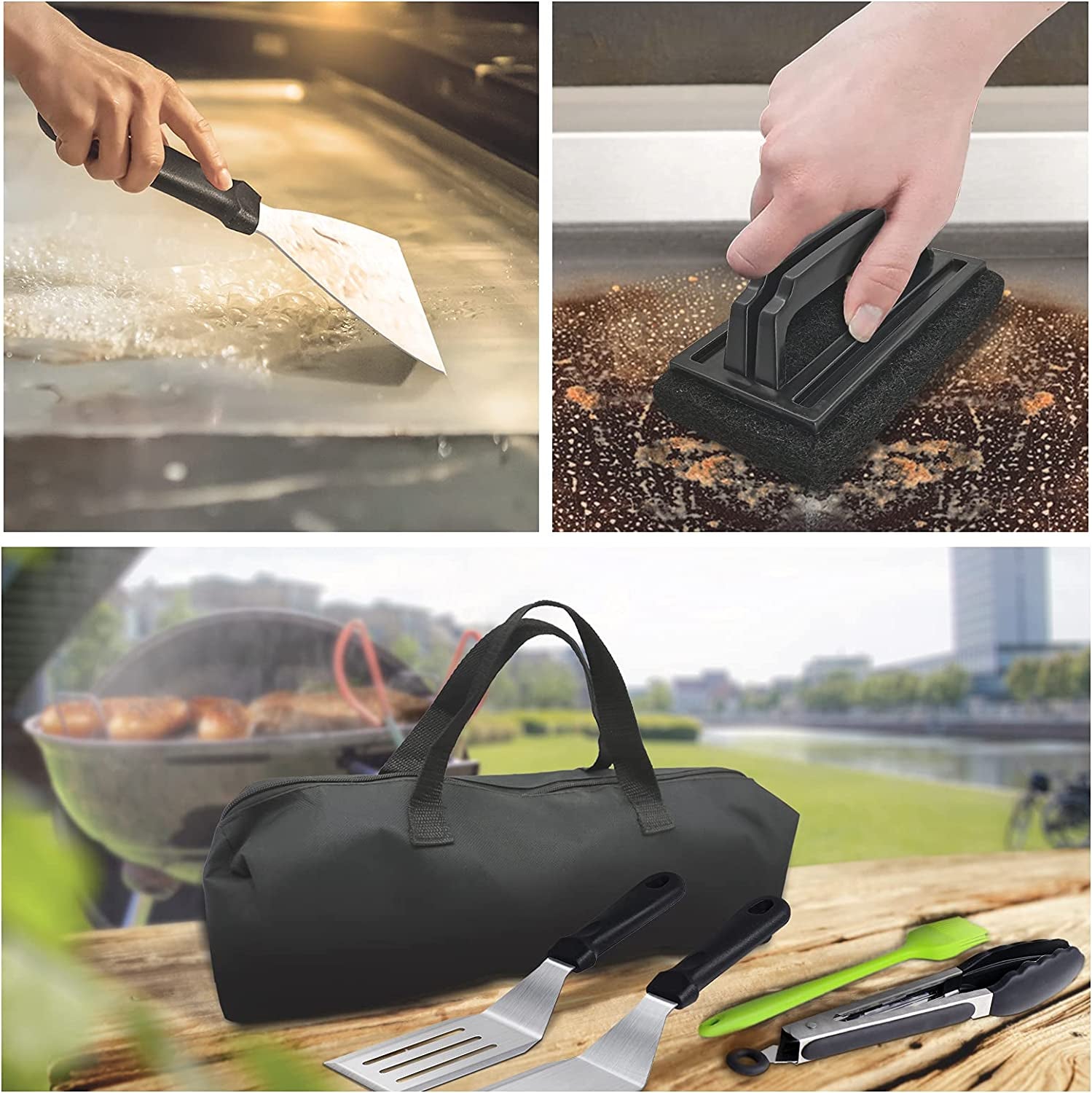 Griddle Accessories.15 Pcs Flat Top Grill Accessories Kit for Blackstone and Camp.Stainless Steel BBQ Accessories with Spatula. Basting Cover.Tongs.Egg Mold & Carry Bag for Outdoor BBQ Teppanyaki - Image 6