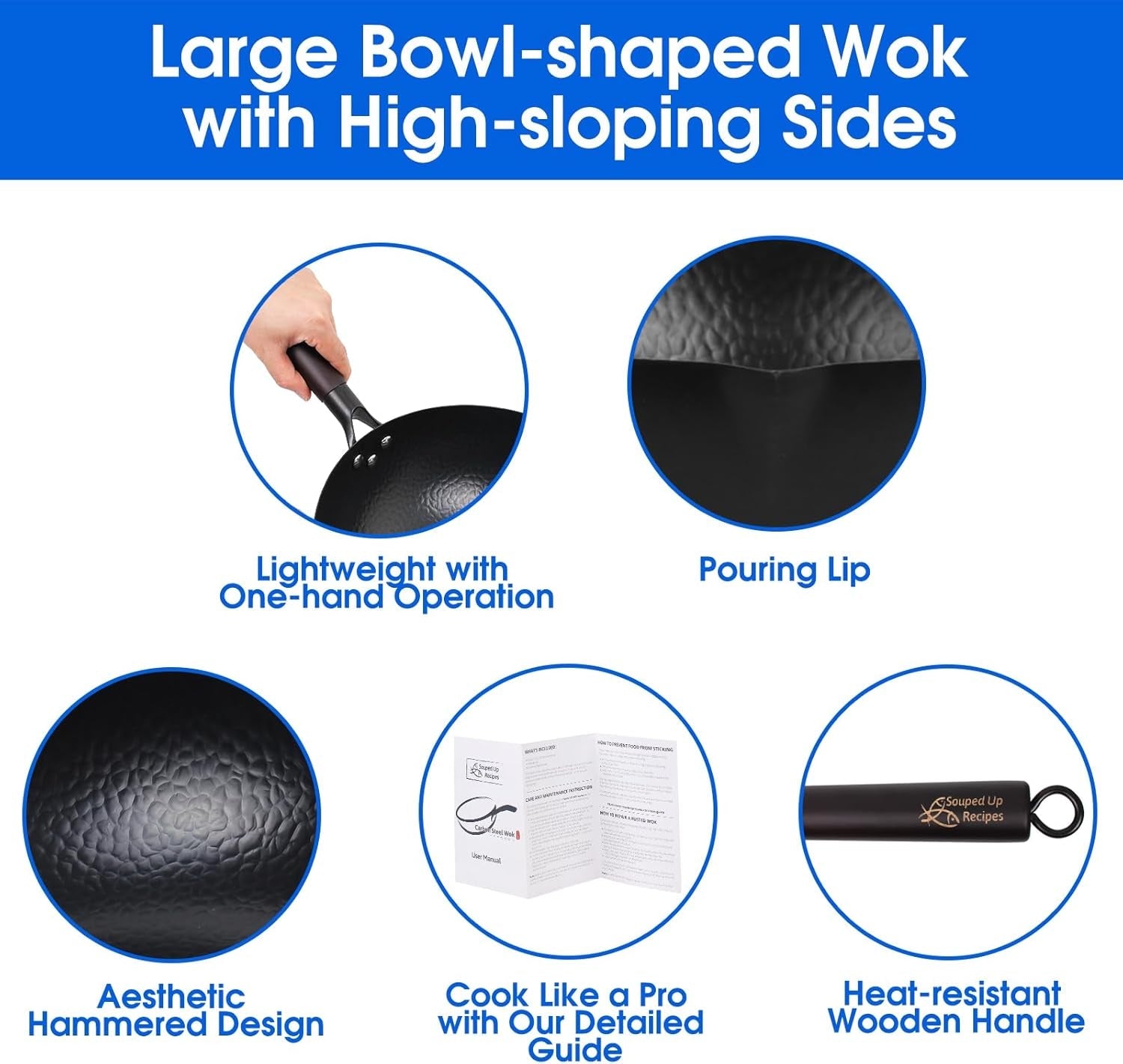 13.4 Inch Carbon Steel Wok for Electric. Induction and Gas Stoves (Lid. Spatula and User Guide Video Included) - Image 5