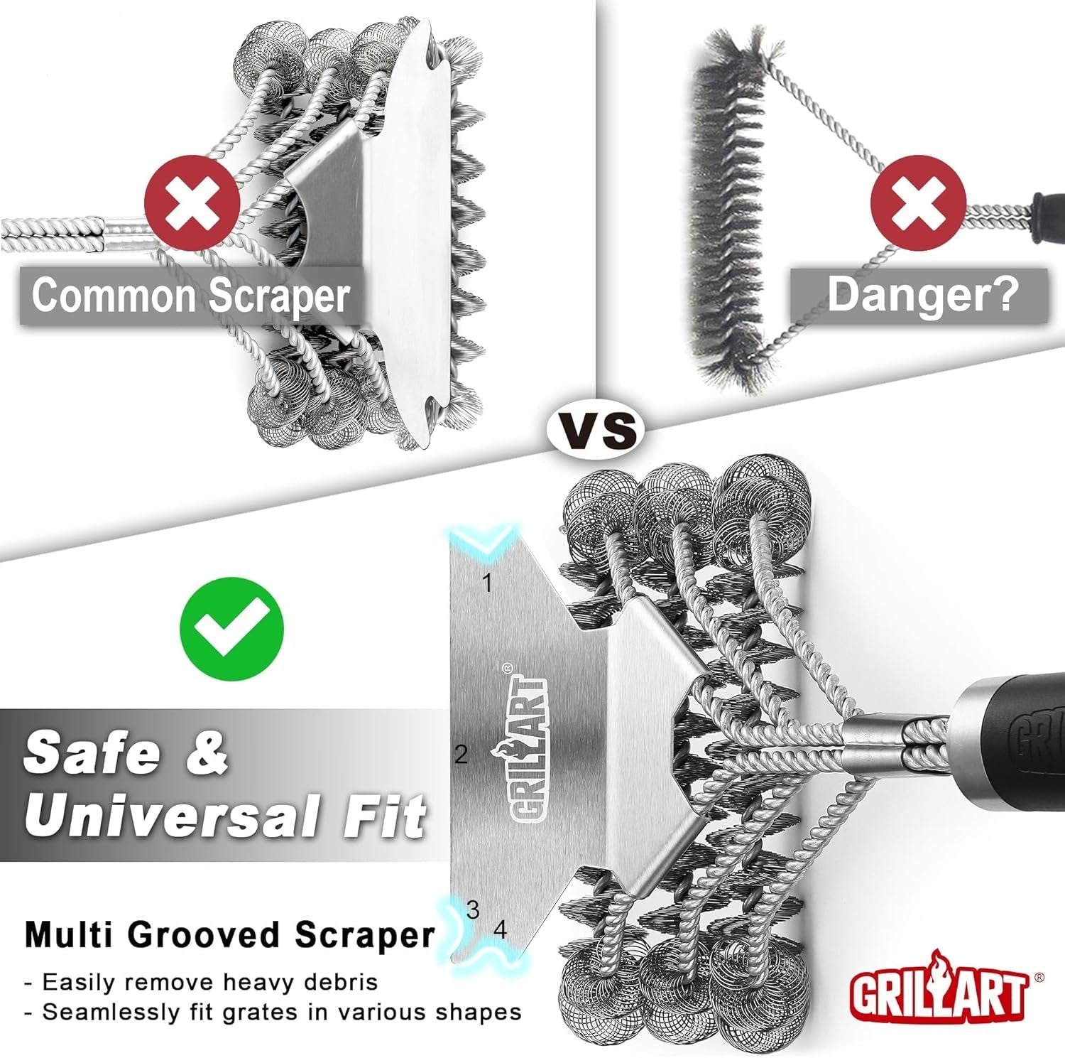GRILLART Grill Brush and Scraper Bristle Free - Safe BBQ Brush for Grill -Stainless Grill Grate Cleaner - Safe Grill Accessories for Porcelain/Weber Gas/Charcoal Grill - Gifts for Grill Wizard/Men/Dad - Image 5